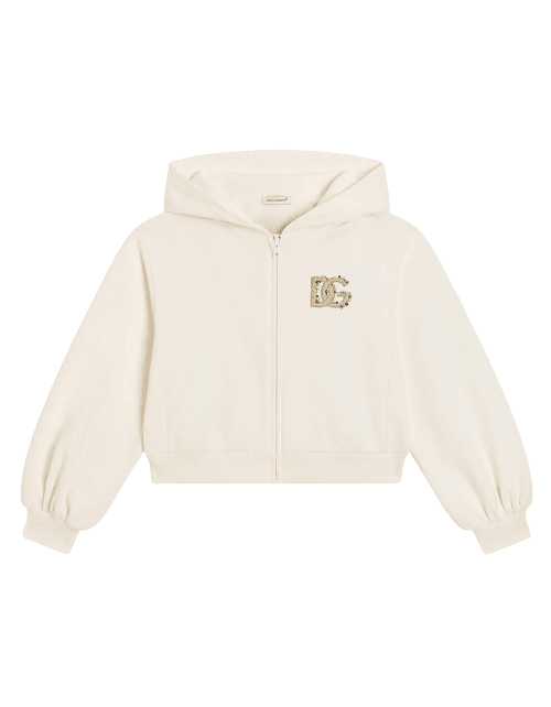 Dolce & Gabbana Kids dziecięca bluza z kapturem z haftem DG i kryształkami