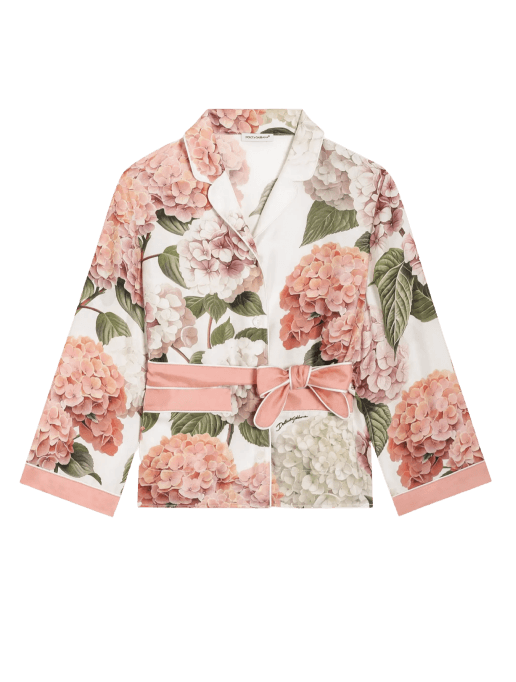 Dolce & Gabbana Kids dziecięca koszula z jedwabnego twilu z nadrukiem hortensji