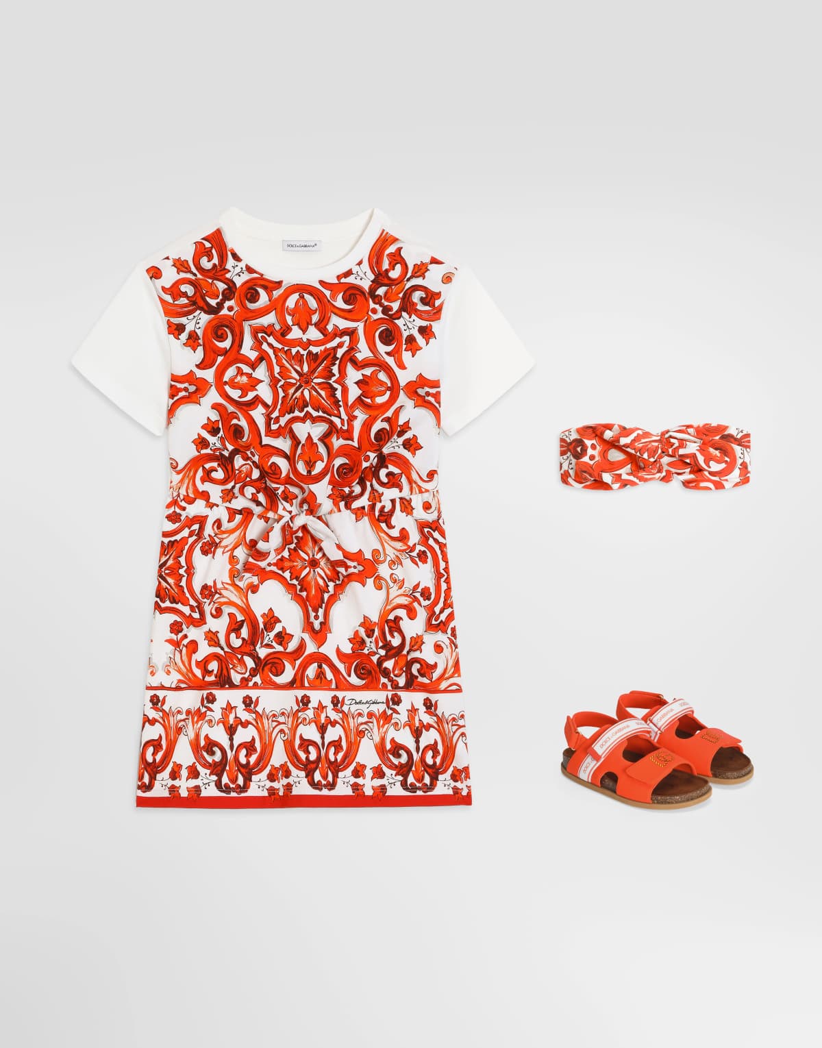 Dolce & Gabbana Kids Dziewczęca sukienka z jerseyu z nadrukiem Majolica i efektem trompe-l'œil - 2