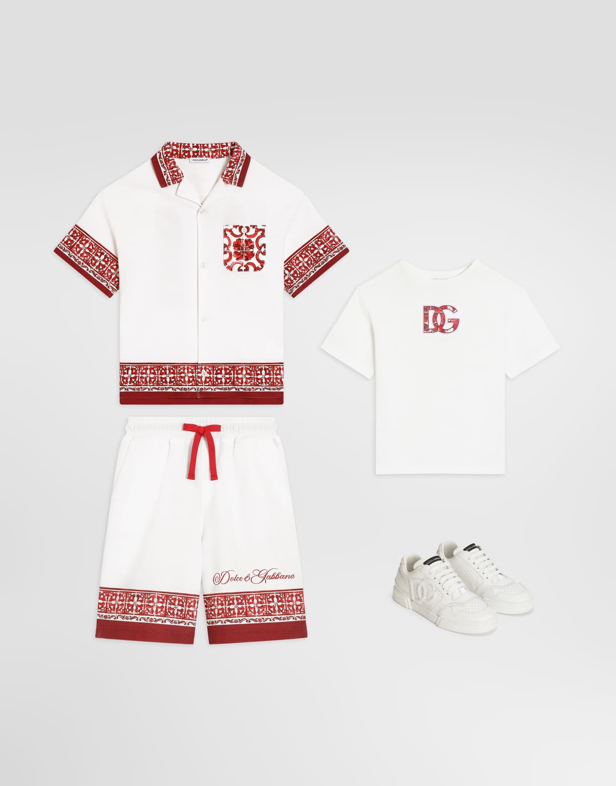 Dolce & Gabbana Kids Chłopięca koszula Hawaii z podwójnej piki z nadrukiem Majolica - 2