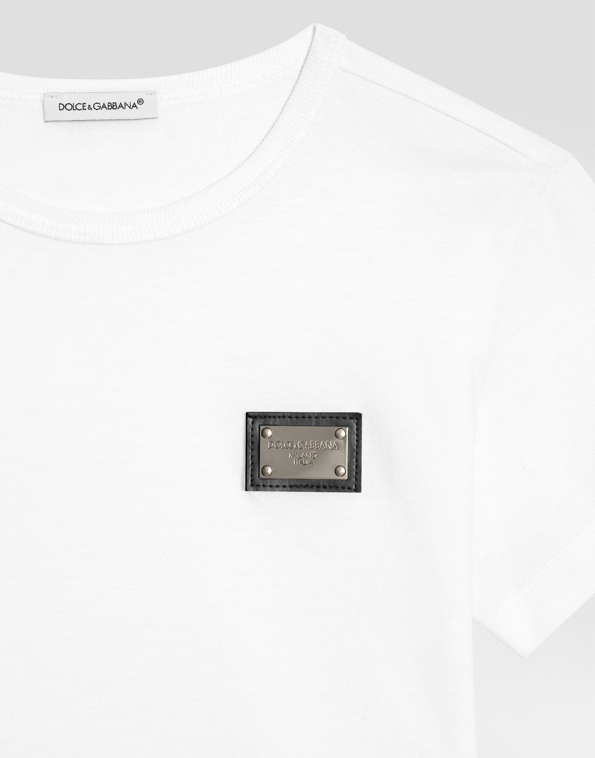 Dolce & Gabbana Kids Dziecięcy T-shirt jersey z metalową plakietką logo - 3