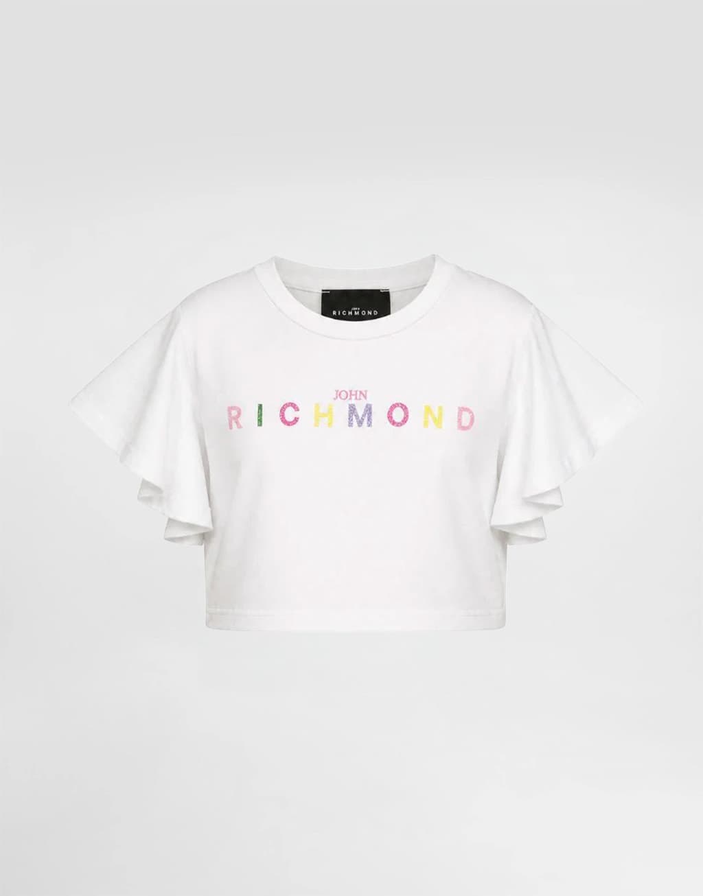 John Richmond Junior Dziewczęcy T-shirt z falbaniastymi rękawami Waras - 1