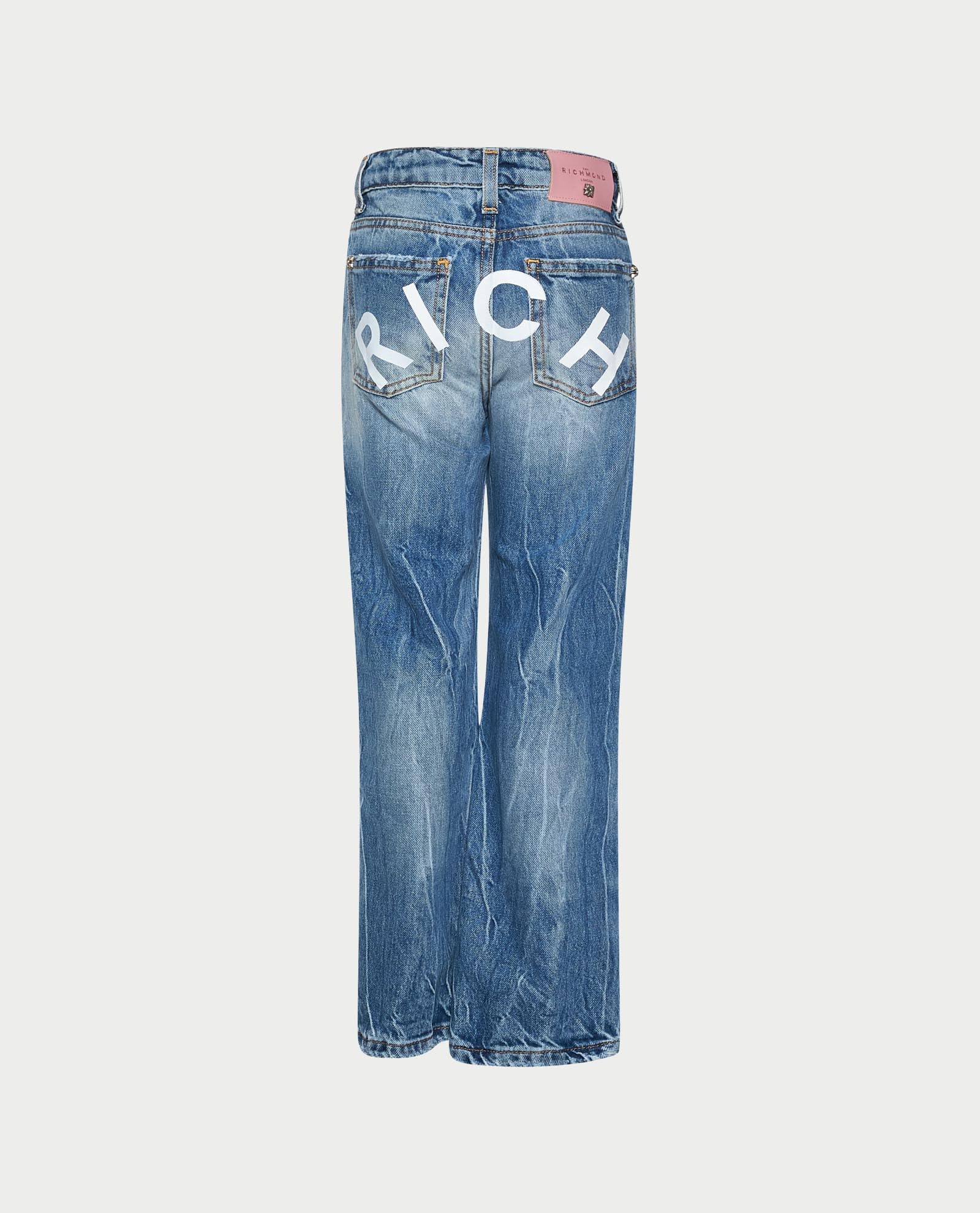 John Richmond Junior Dziewczęce jeansy z szeroką nogawką w stonewash z logo  - 2
