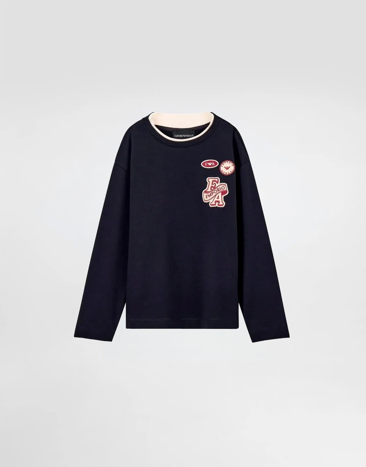 Emporio Armani Dziecięca bluza z okrągłym dekoltem z ciężkiego jerseyu z haftowanymi naszywkami