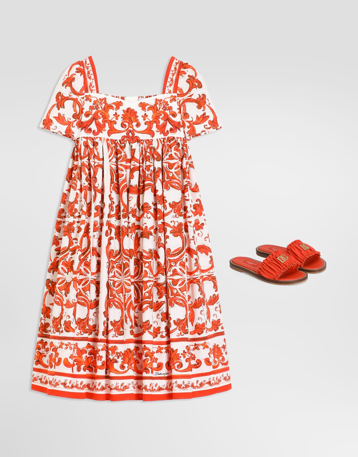 Dolce & Gabbana Kids Dziewczęca sukienka z popeliny z nadrukiem Majolica - 2
