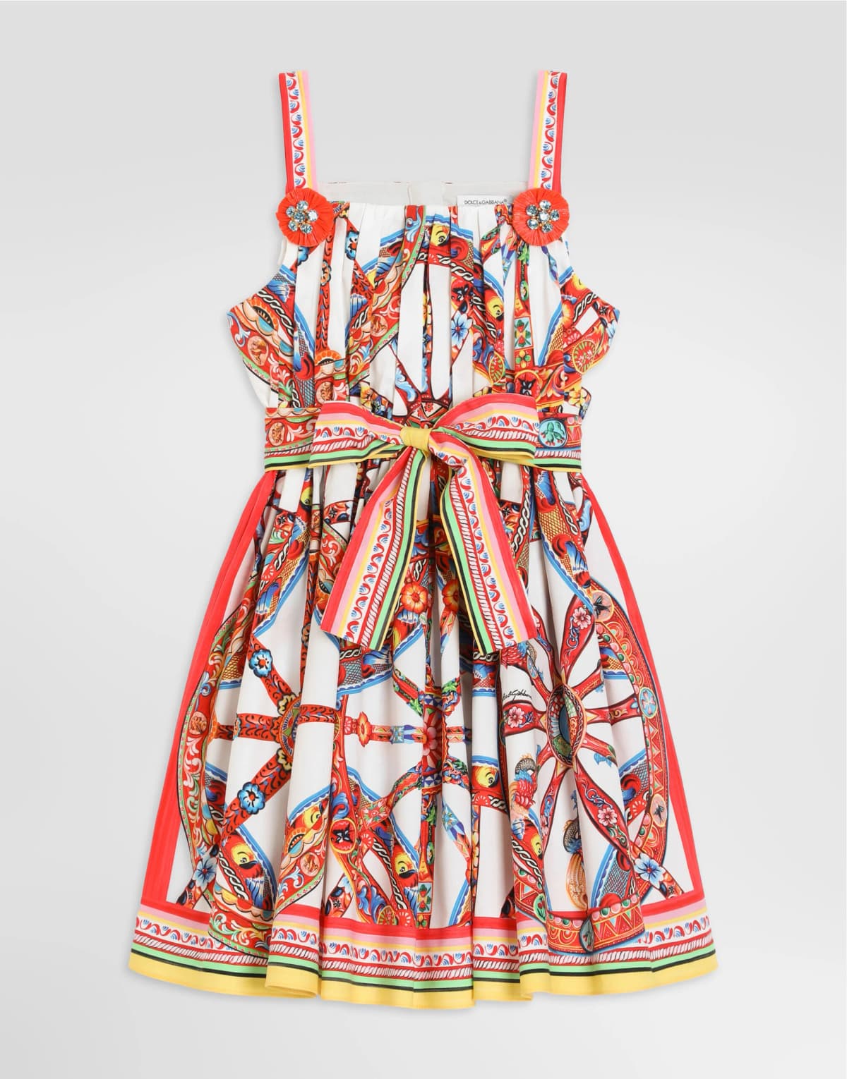 Dolce & Gabbana Kids Dziewczęca sukienka z popeliny z nadrukiem Carretto