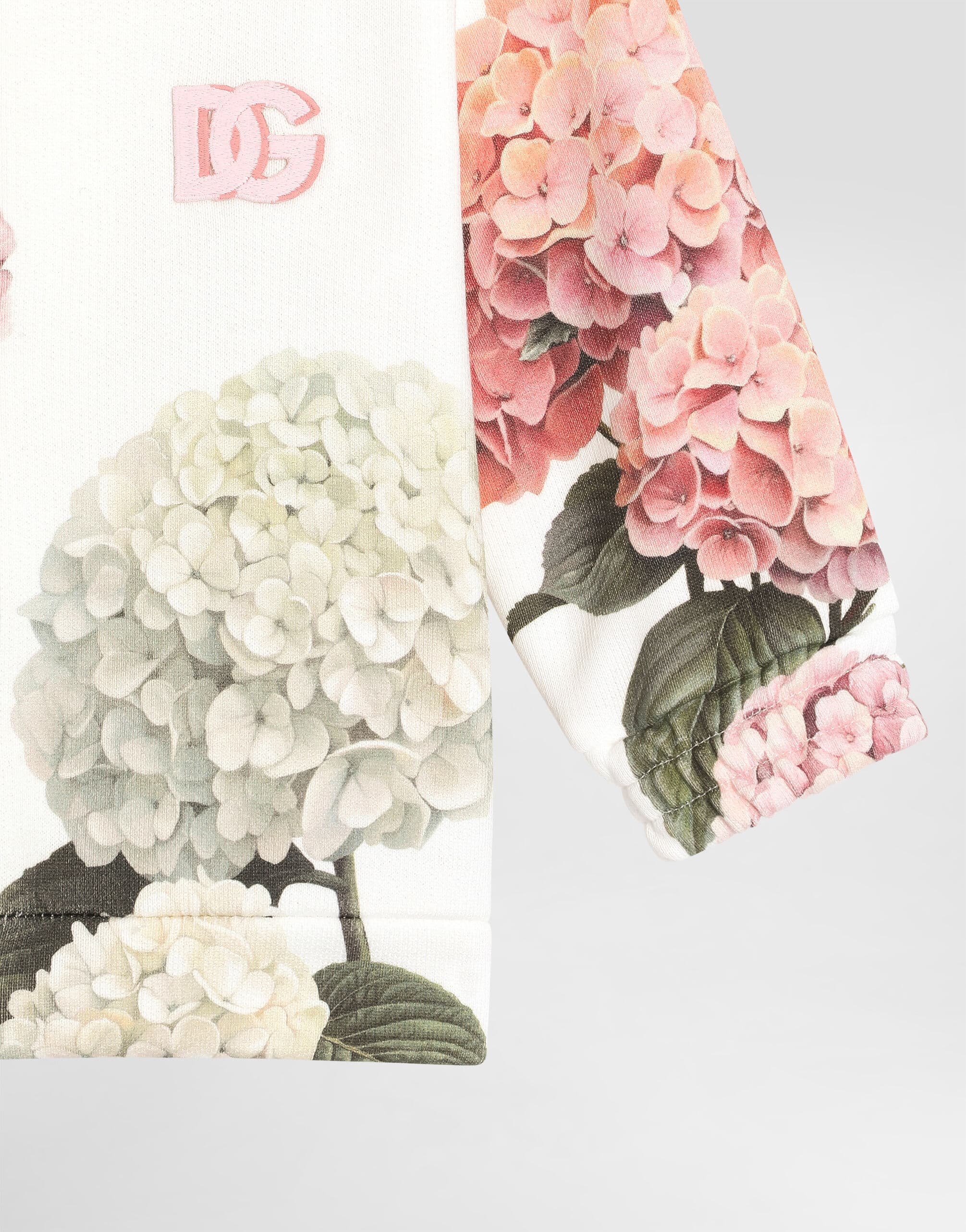 Dolce & Gabbana Kids Dziecięca bluza z kapturem z nadrukiem hortensji i naszywką  - 4