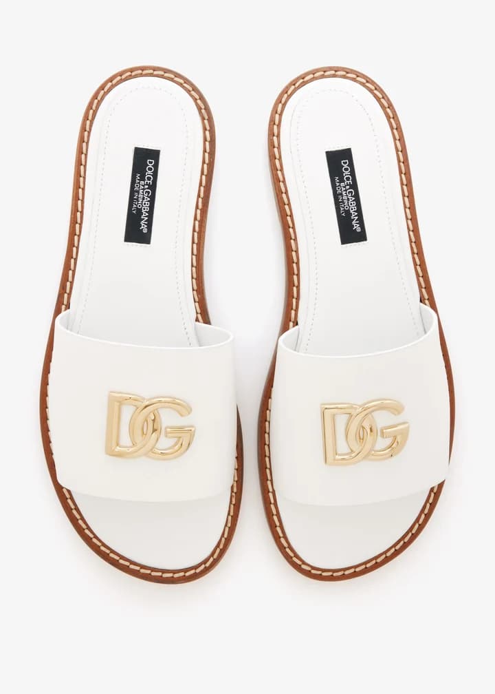 Dolce & Gabbana Kids Dziewczęcy płaski kapeć ze skóry cielęcej z logo DG Cross - 4