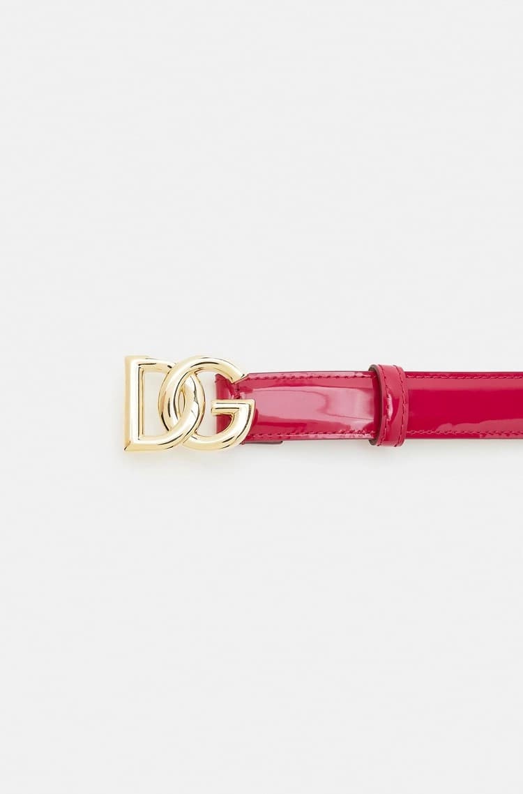 Dolce & Gabbana Kids dziecięcy pasek z lakierowanej skóry cielęcej ze złotą klamrą z logo DG - 2