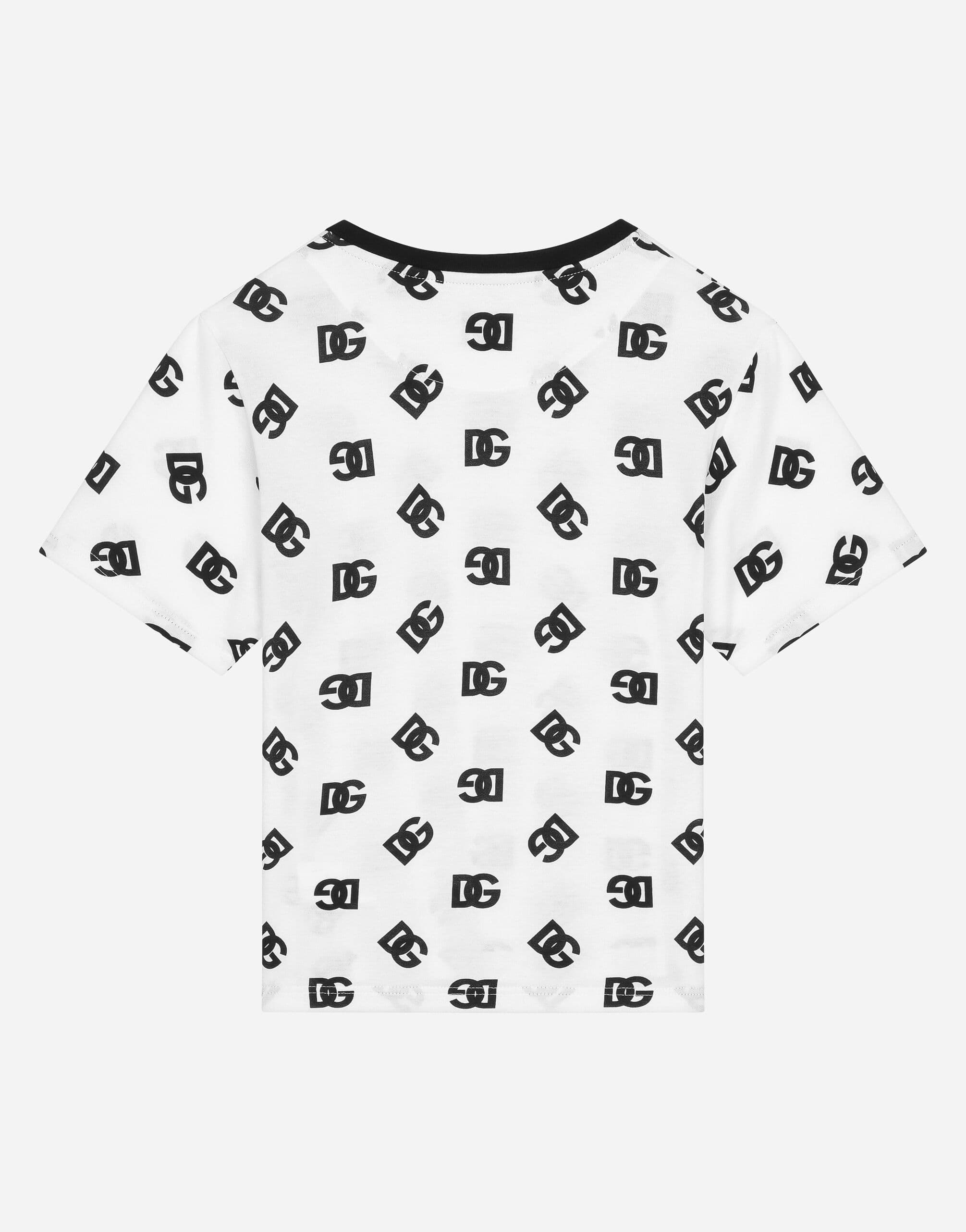Dolce & Gabbana Kids Dziecięcy T-shirt jersey z nadrukiem logo DG na całej powierzchni - 3