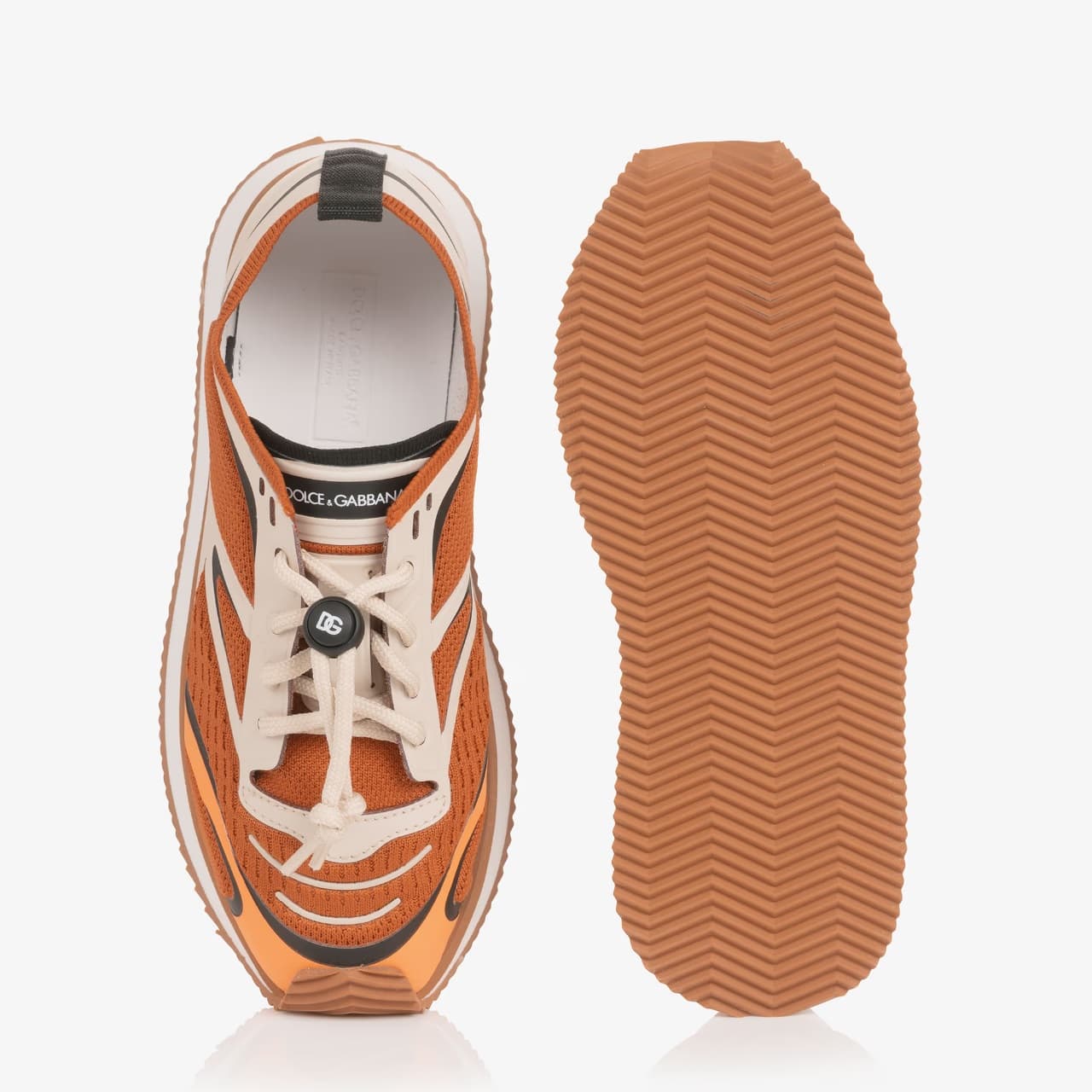 Dolce & Gabbana Kids dziecięce sneakersy low-top z pomarańczowej siatki dzianinowej z logo DG - 5