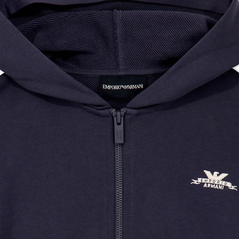 Emporio Armani Dziecięca bluza z kapturem na zamek z bawełnianego polaru - 3