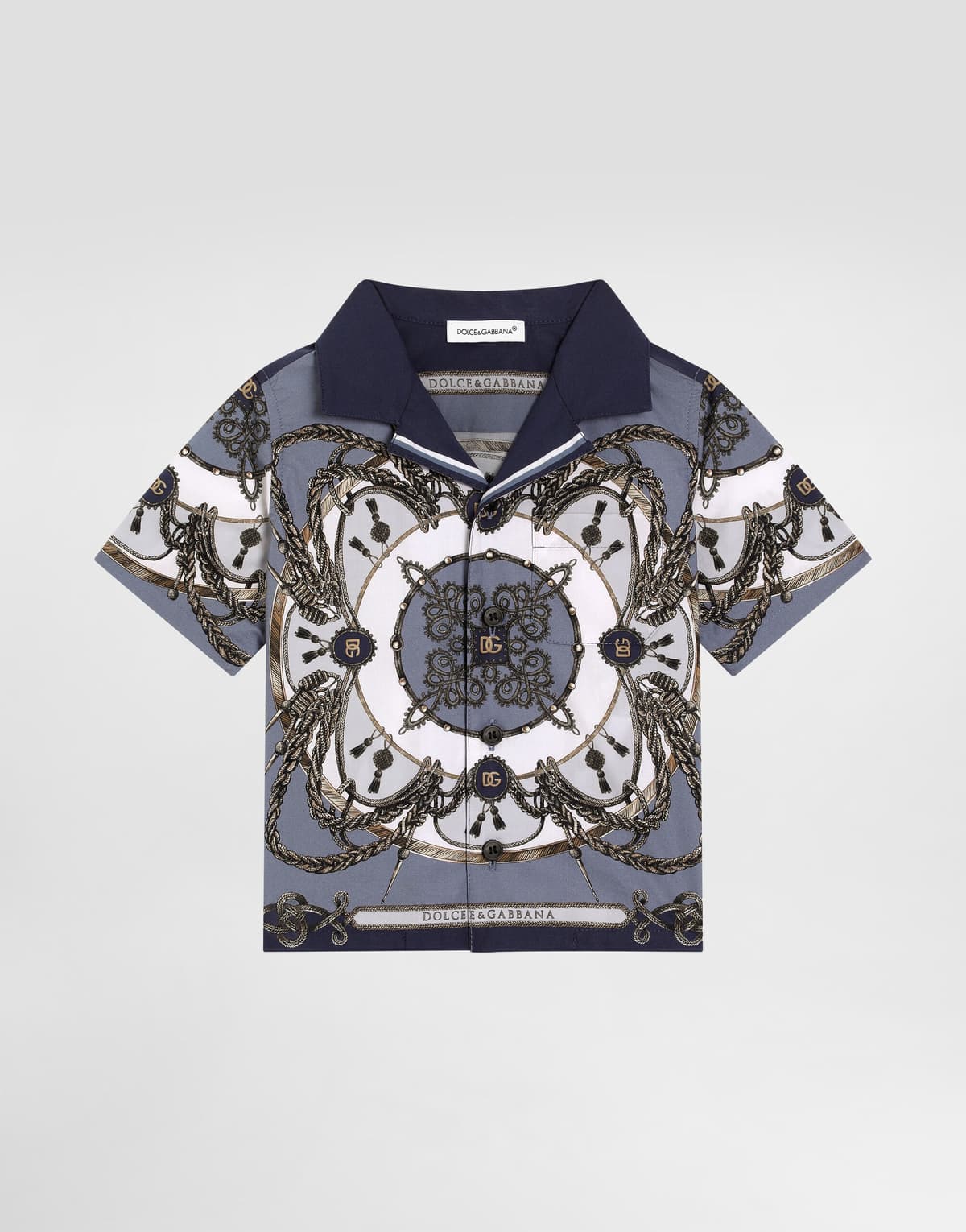 Dolce & Gabbana Kids dziecięca koszula z popliny z nadrukiem cargo z kołnierzem Hawaii