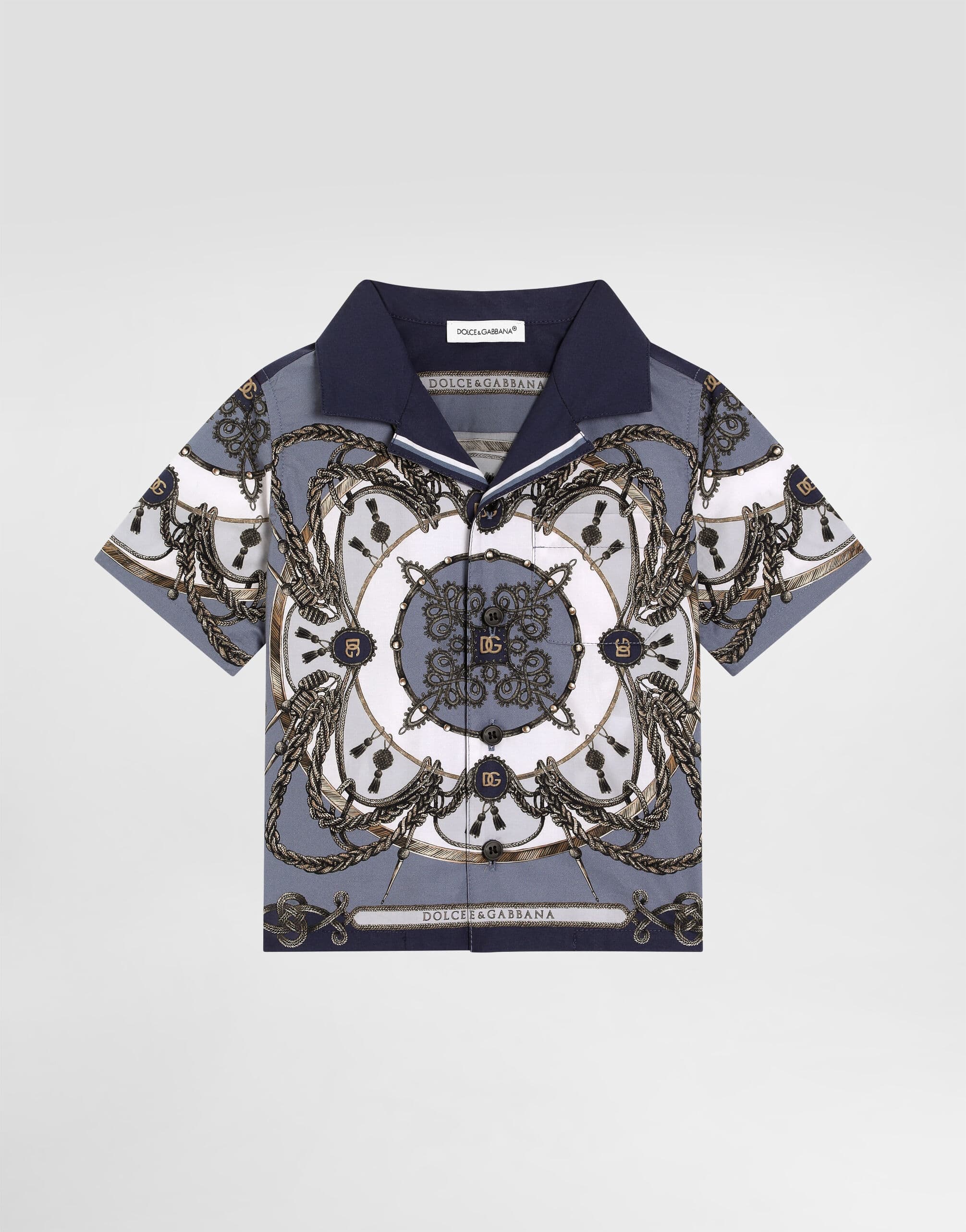 Dolce & Gabbana Kids dziecięca koszula z popliny z nadrukiem cargo z kołnierzem Hawaii - 1