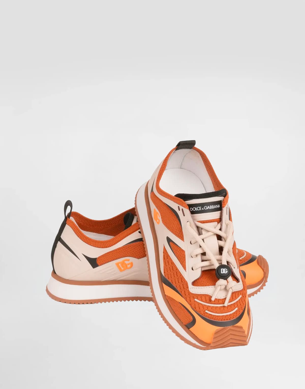 Dolce & Gabbana Kids dziecięce sneakersy low-top z pomarańczowej siatki dzianinowej z logo DG - 3