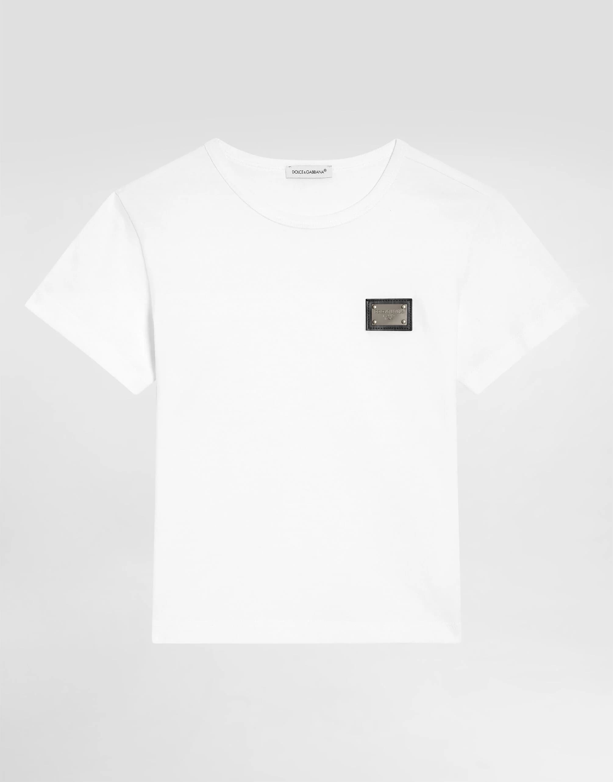 Dolce & Gabbana Kids Dziecięcy T-shirt jersey z metalową plakietką logo - 1