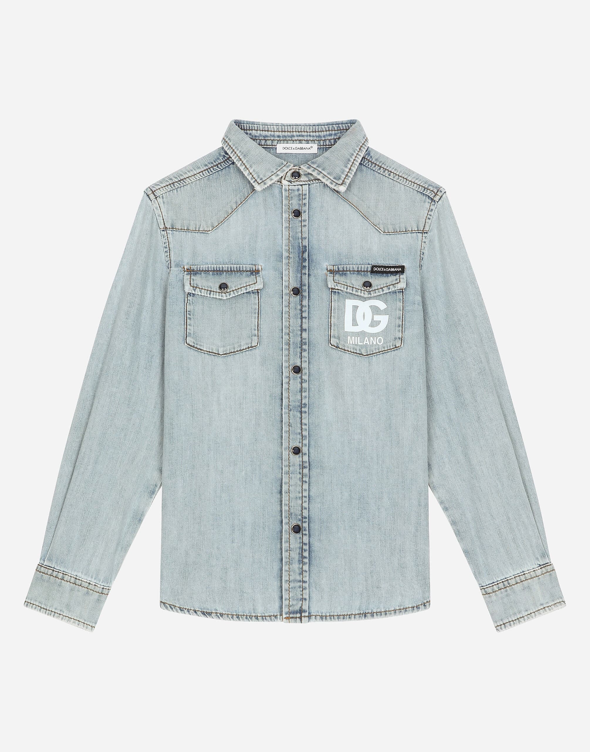 Dolce & Gabbana Kids Dziecięca koszula dżinsowa z logo DG - 1