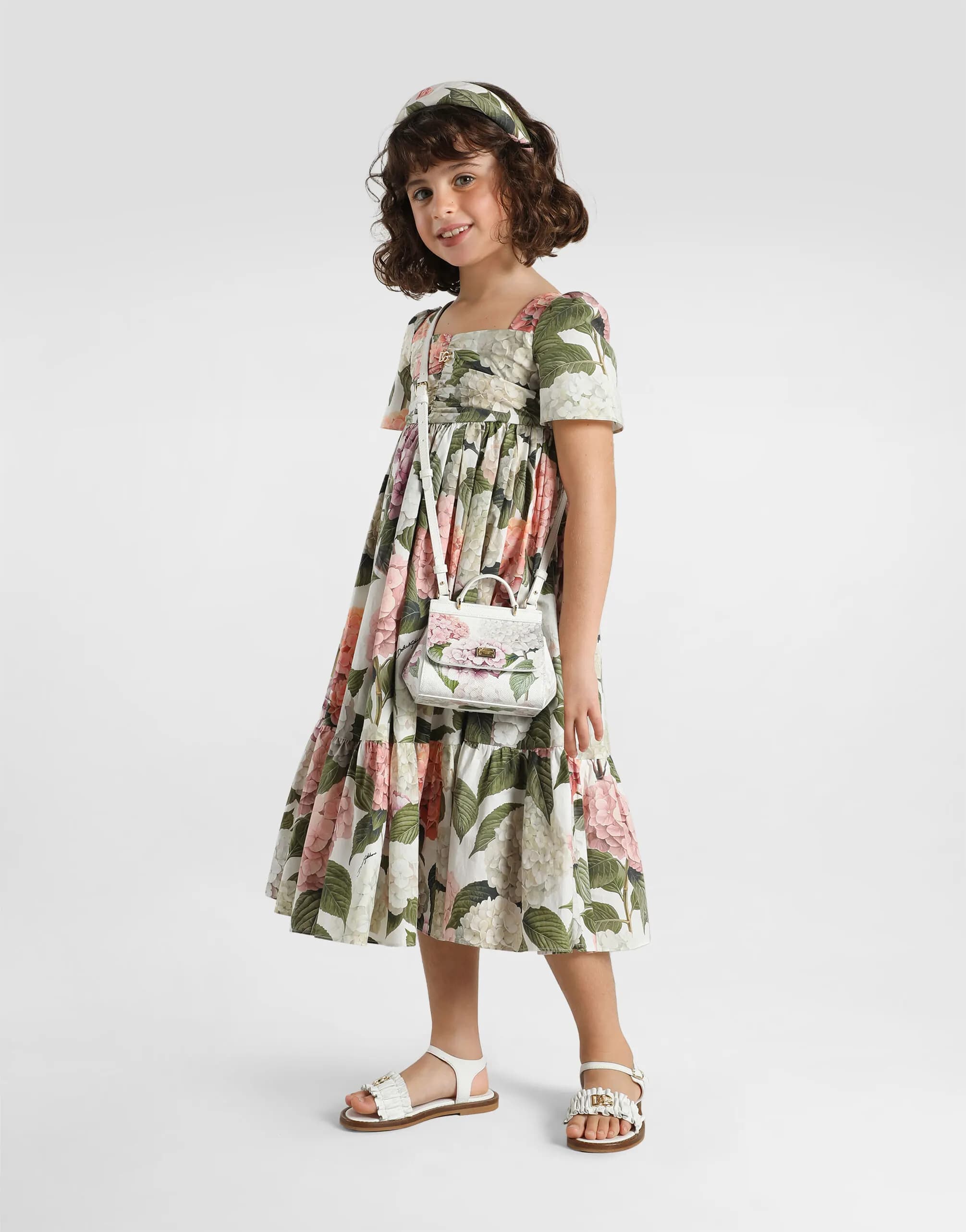 Dolce & Gabbana Kids dziecięca opaska z popliny z nadrukiem hortensji - 2