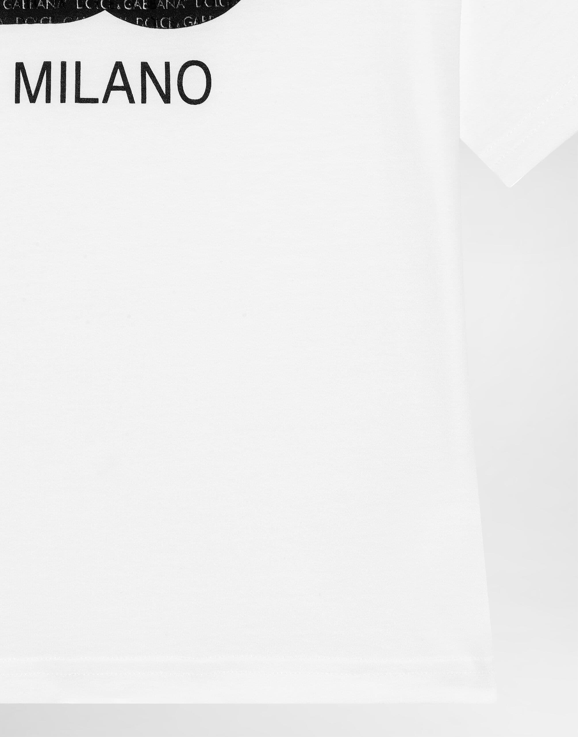 Dolce & Gabbana Kids Dziecięcy T-shirt jersey z woskowanym nadrukiem logo DG Milano - 5