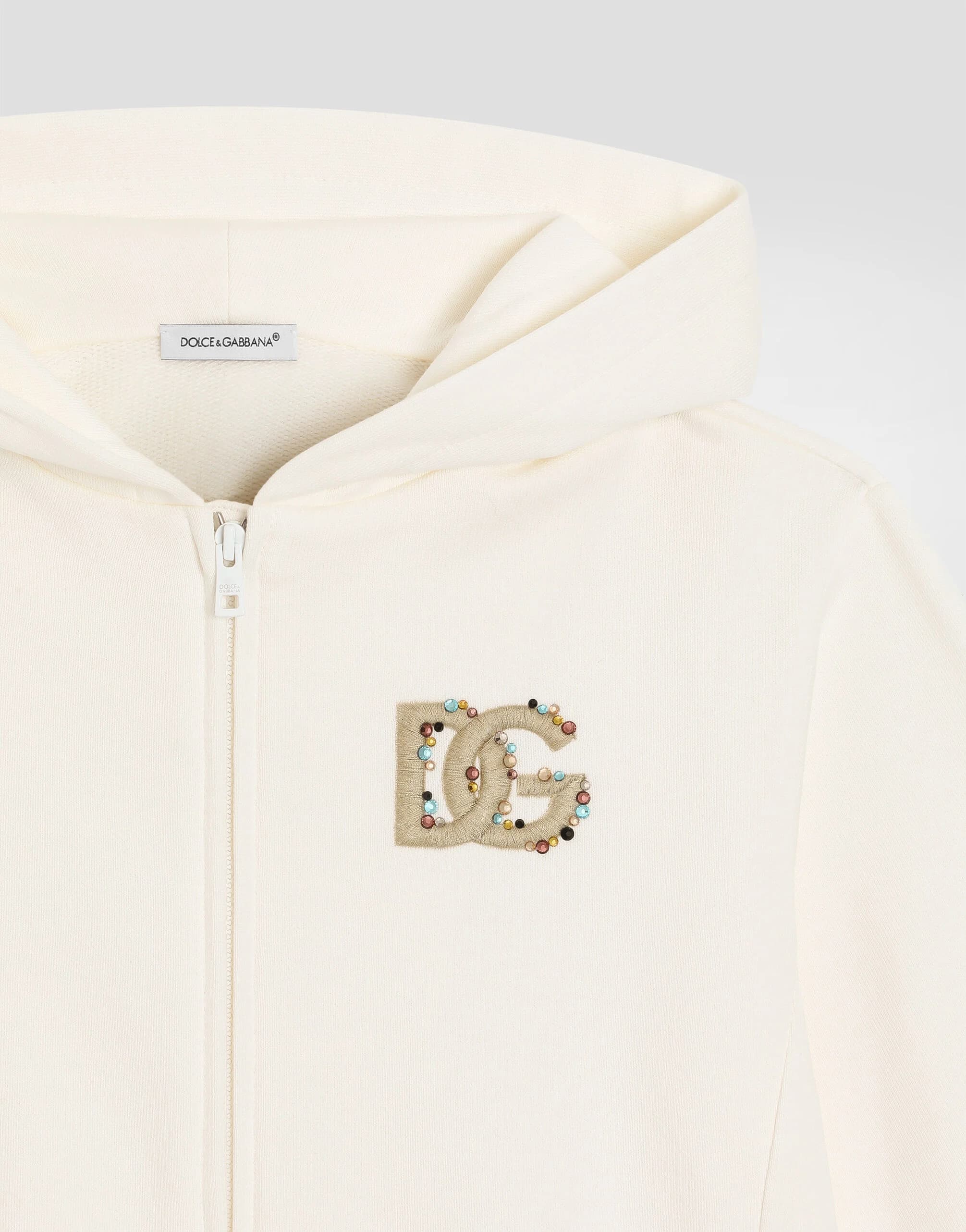 Dolce & Gabbana Kids dziecięca bluza z kapturem z haftem DG i kryształkami - 3