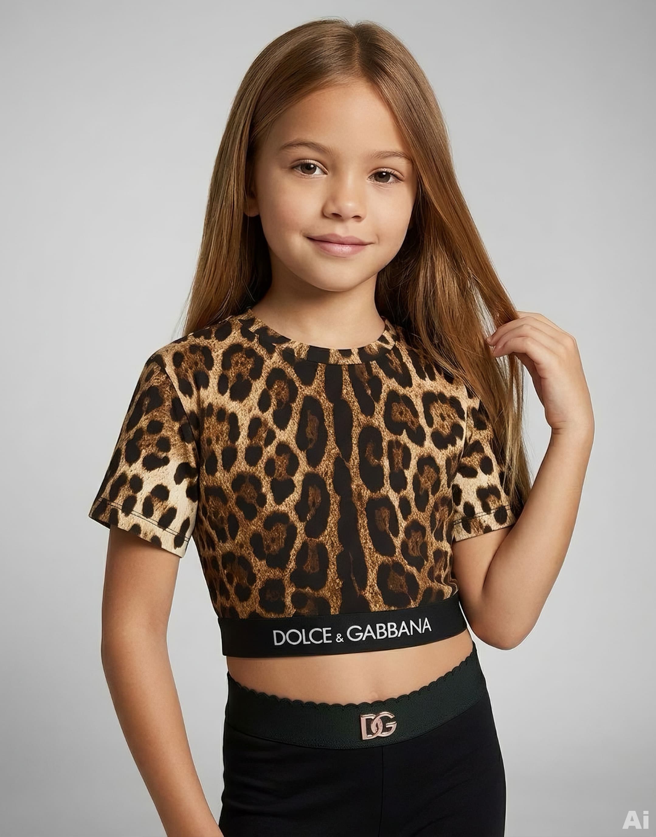 Dolce & Gabbana Kids Ddziecięcy T-shirt z nadrukiem leoparda z taśmą żakardową z logo - 2