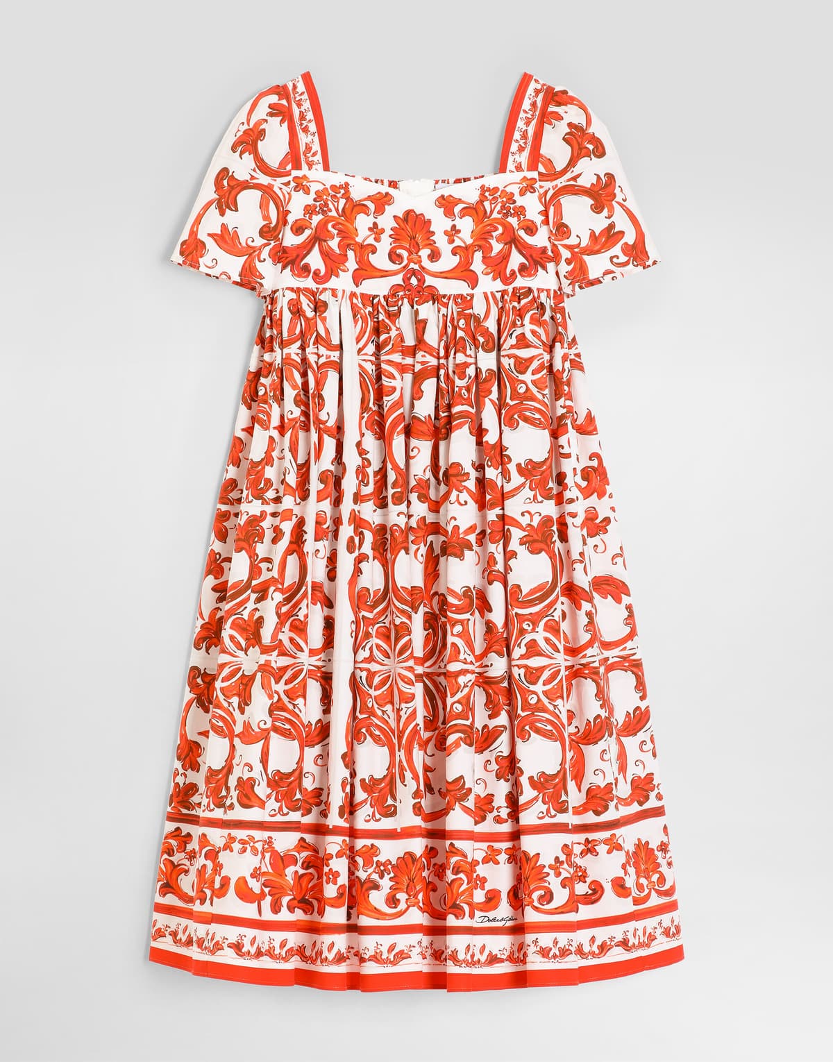 Dolce & Gabbana Kids Dziewczęca sukienka z popeliny z nadrukiem Majolica
