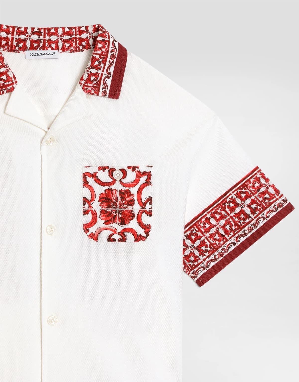 Dolce & Gabbana Kids Chłopięca koszula Hawaii z podwójnej piki z nadrukiem Majolica - 4