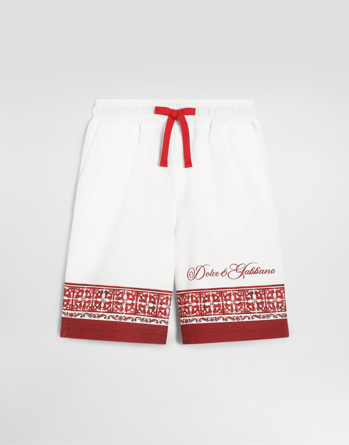 Dolce & Gabbana Kids Chłopięce bermudy z podwójnej piki z nadrukiem Majolica