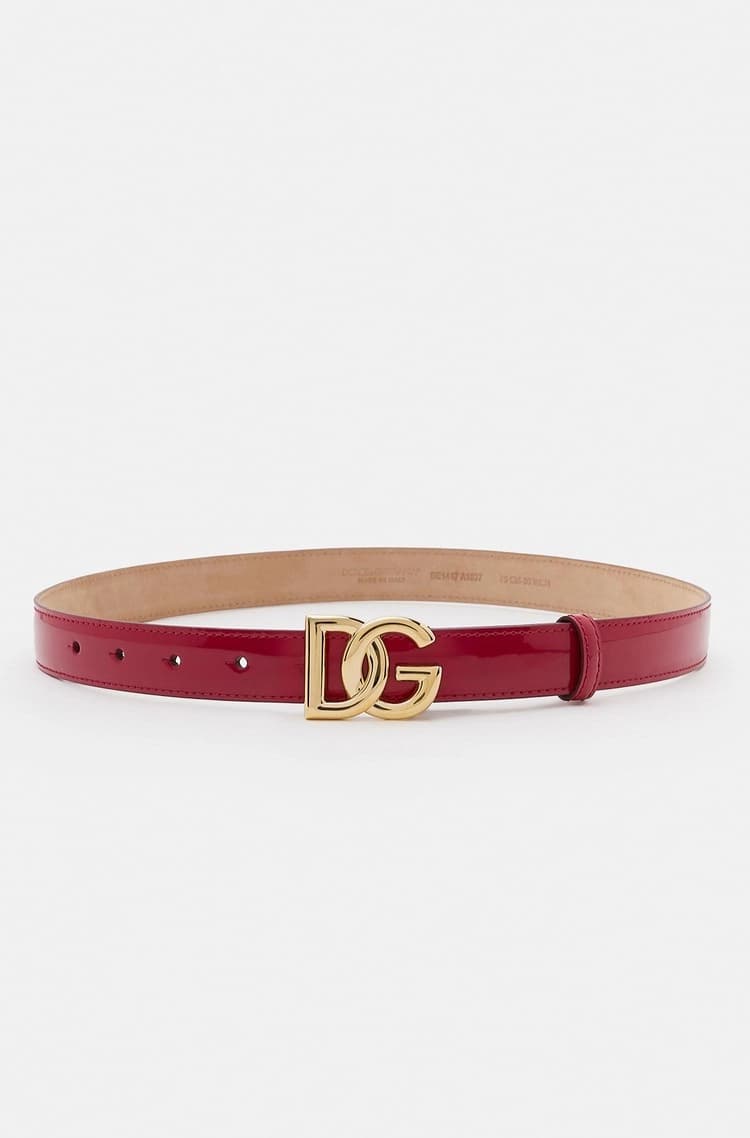 Dolce & Gabbana Kids dziecięcy pasek z lakierowanej skóry cielęcej ze złotą klamrą z logo DG - 1