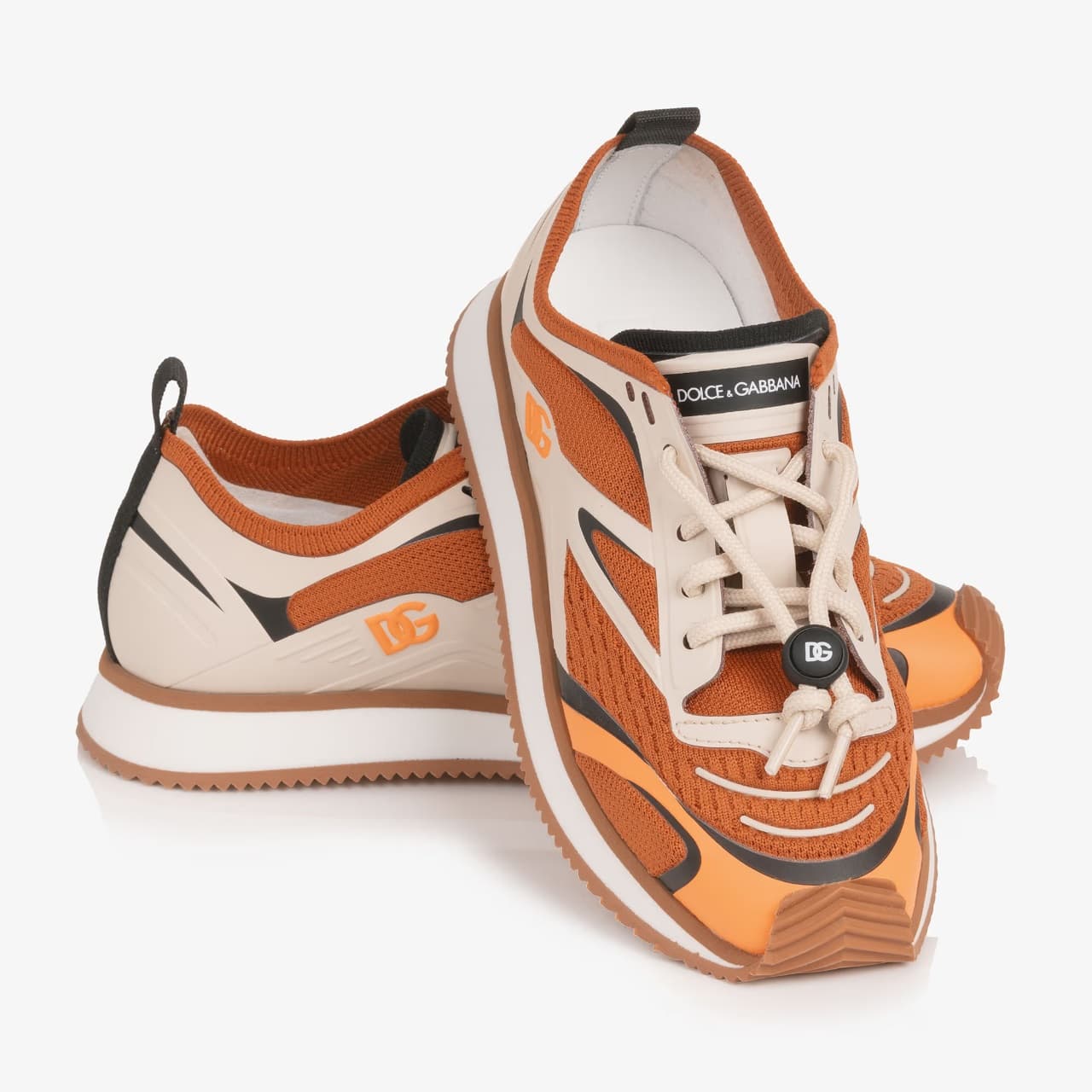 Dolce & Gabbana Kids dziecięce sneakersy low-top z pomarańczowej siatki dzianinowej z logo DG - 6
