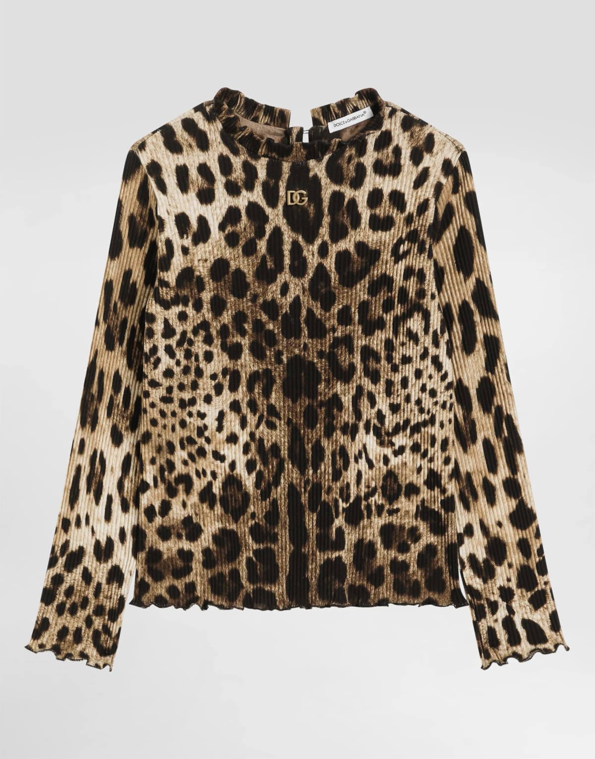 Dolce & Gabbana Kids dziecięcy prążkowany golf z nadrukiem leoparda