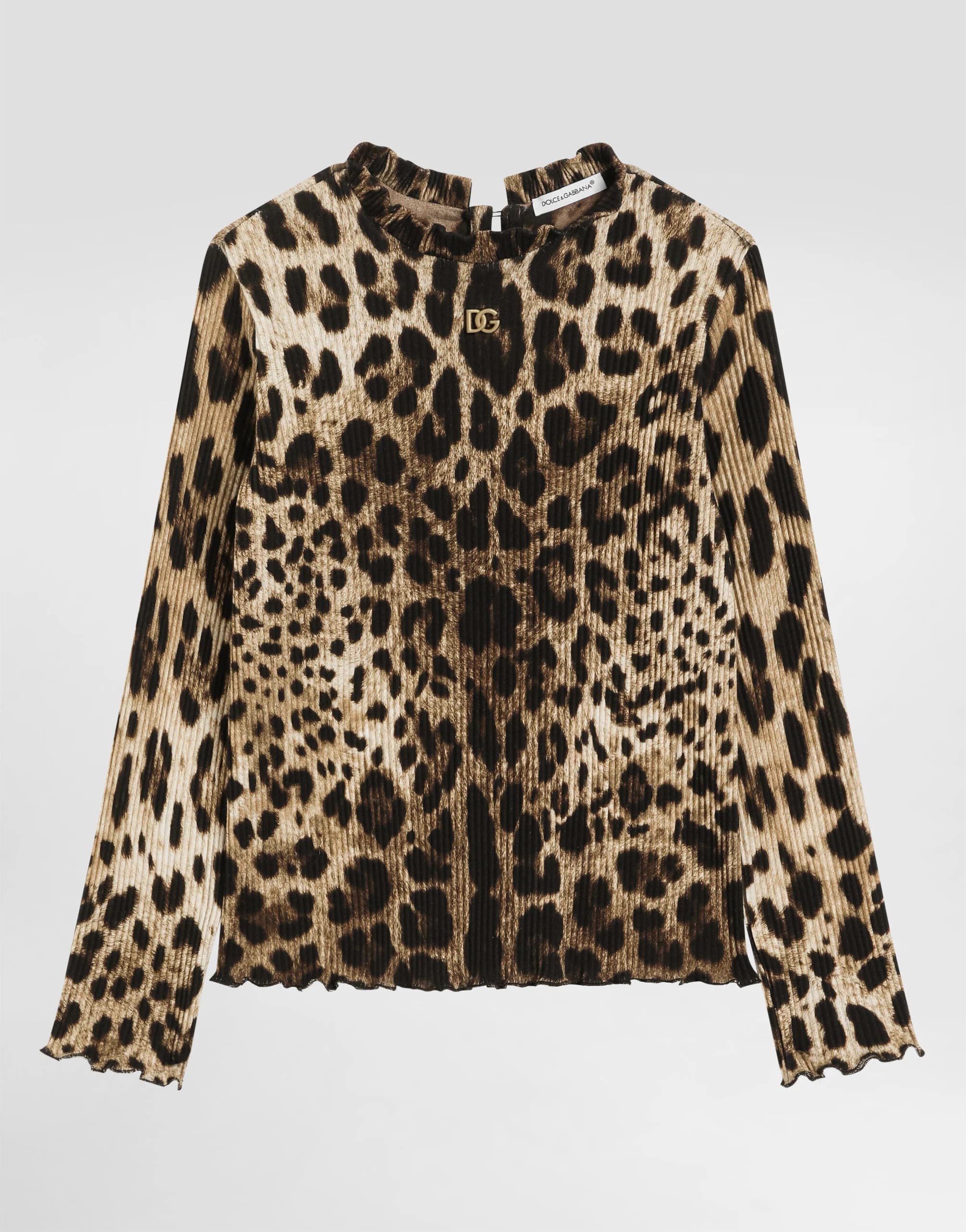 Dolce & Gabbana Kids dziecięcy prążkowany golf z nadrukiem leoparda - 1