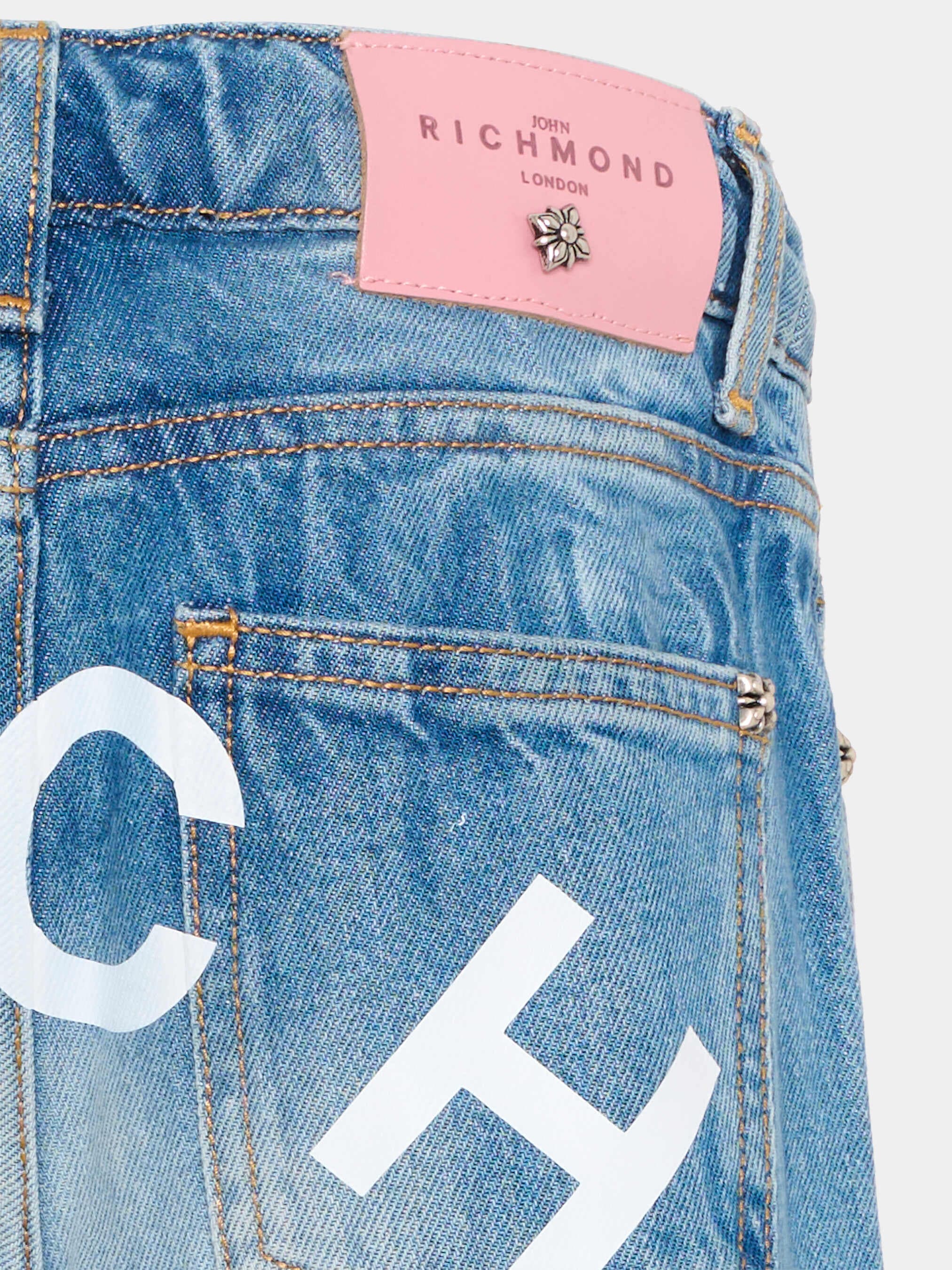 John Richmond Junior Dziewczęce jeansy z szeroką nogawką w stonewash z logo  - 3