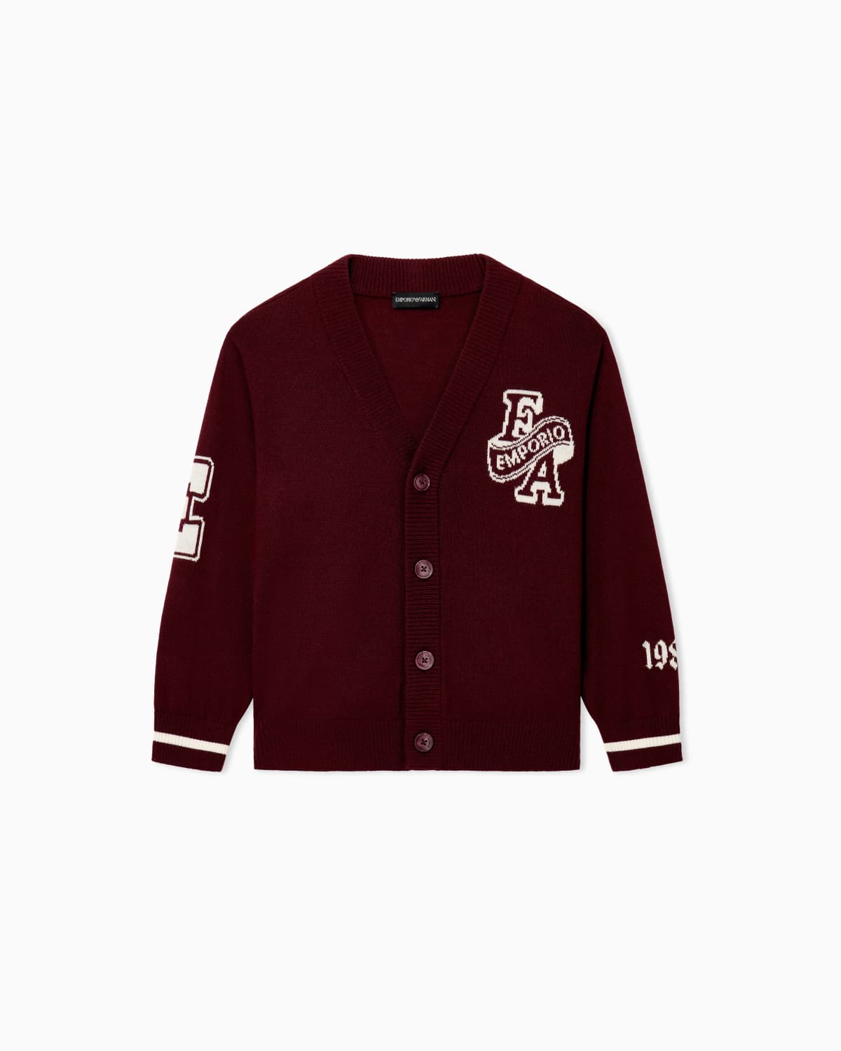 Emporio Armani Dziecięcy kardigan w stylu varsity z dekoltem w serek