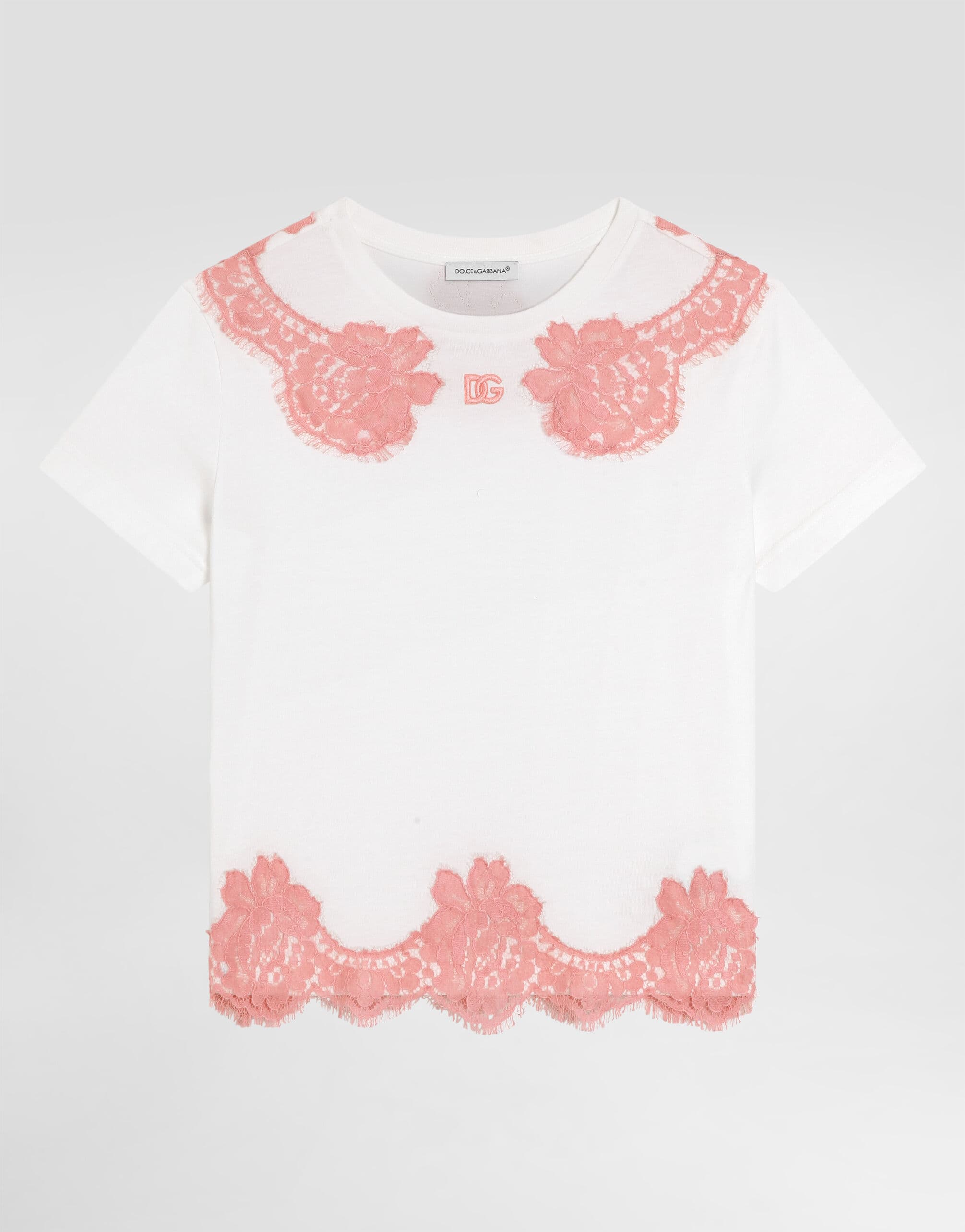 Dolce & Gabbana Kids dziecięcy T-shirt jersey z koronką i haftem DG - 1