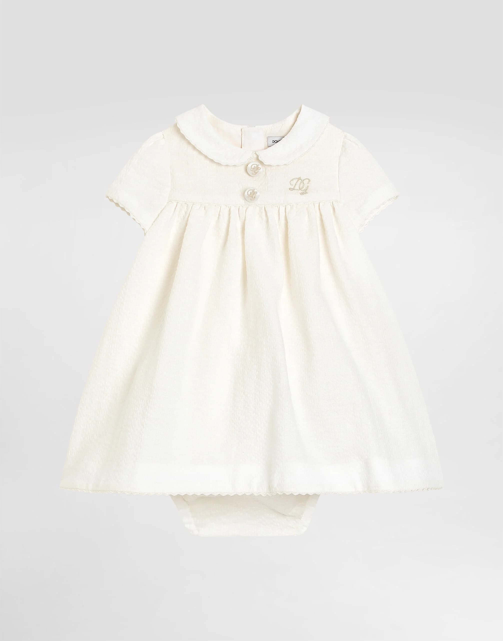 Dolce & Gabbana Kids niemowlęca sukienka z lnu seersucker z haftem - 1