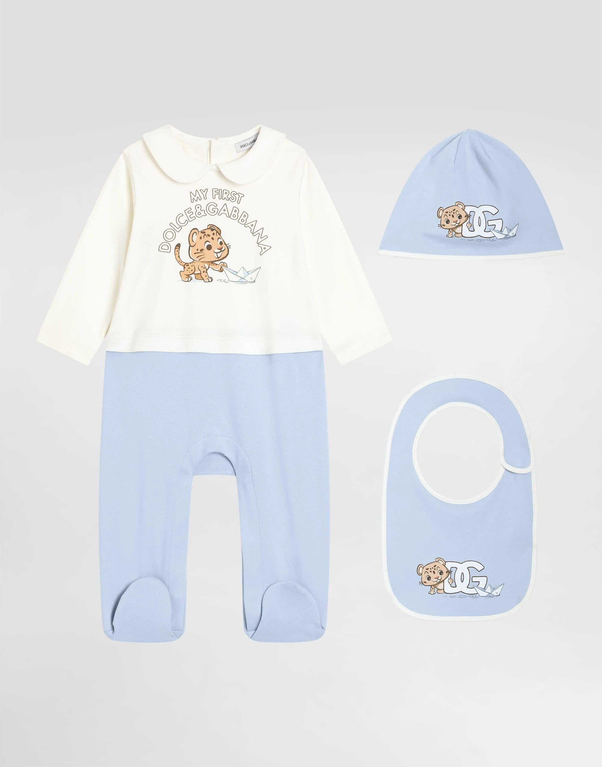 Dolce & Gabbana Kids 3-częściowy zestaw prezentowy z interloku z nadrukiem leoparda i łodzi - 1