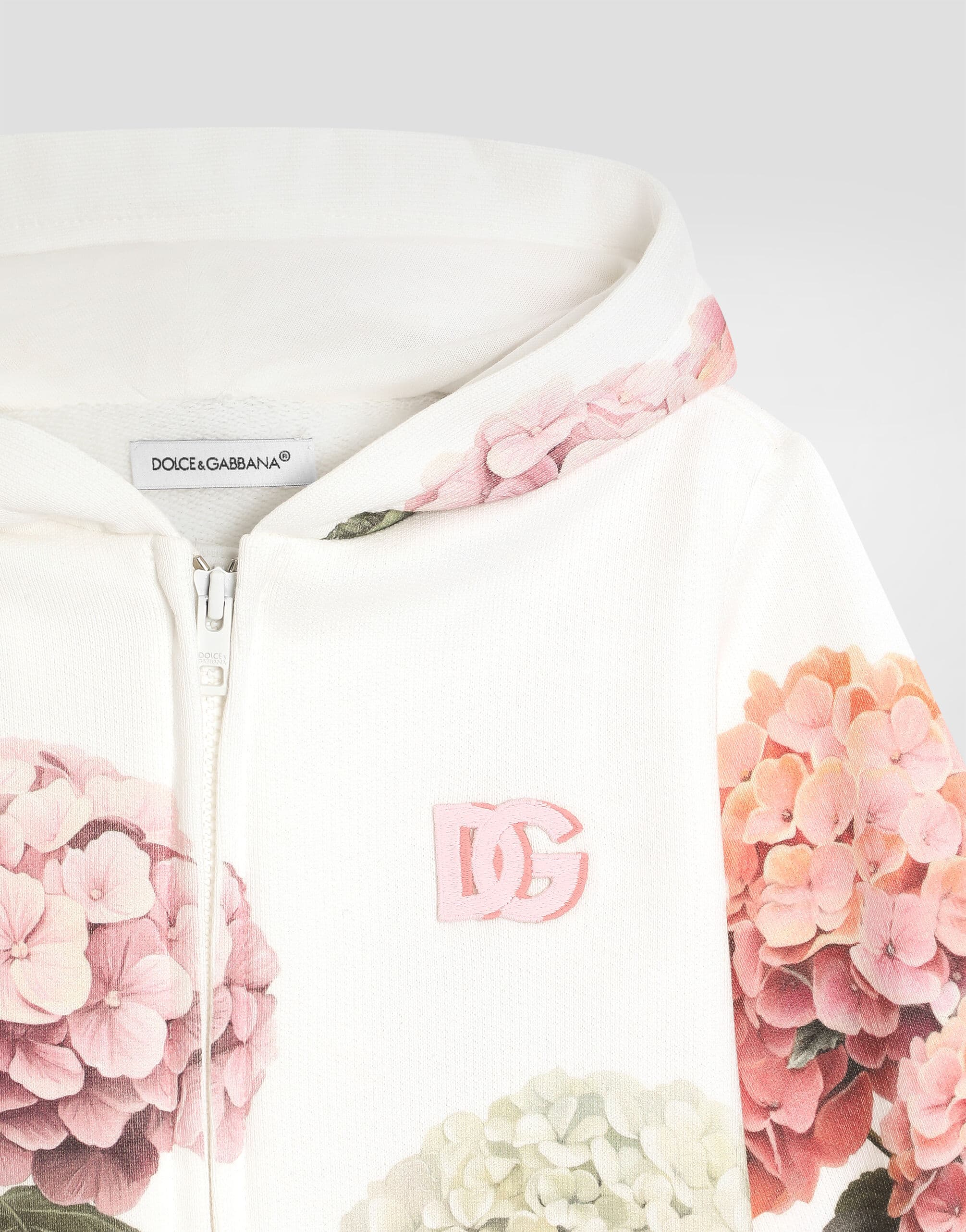 Dolce & Gabbana Kids Dziecięca bluza z kapturem z nadrukiem hortensji i naszywką  - 3