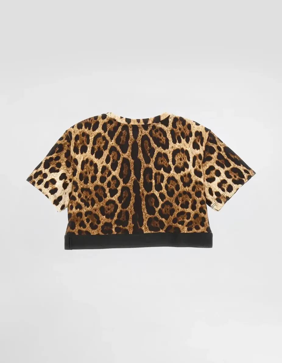 Dolce & Gabbana Kids Ddziecięcy T-shirt z nadrukiem leoparda z taśmą żakardową z logo - 3