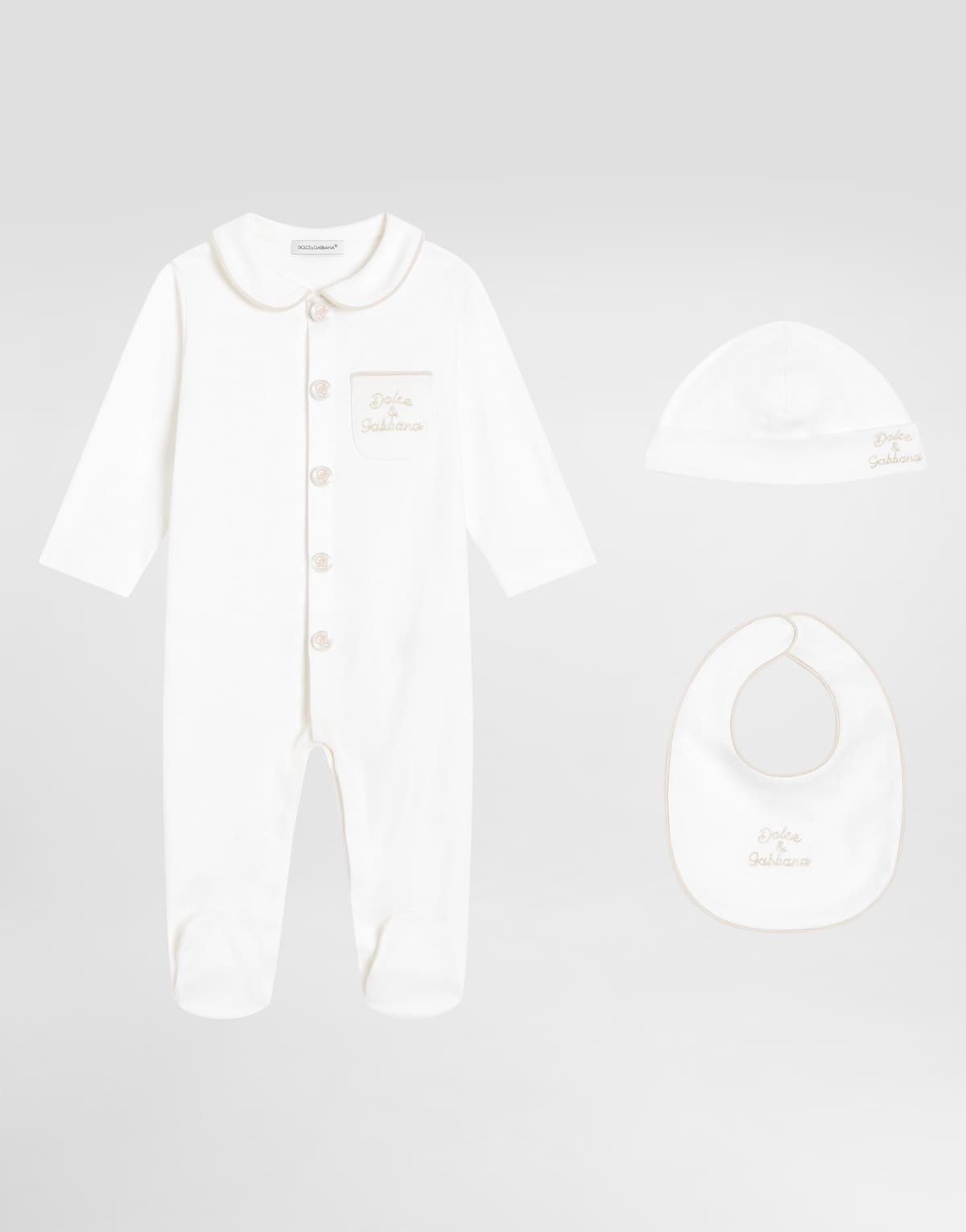 Dolce & Gabbana Kids Dziecięcy 3-częściowy zestaw prezentowy z interloku z haftem łańcuszkowym