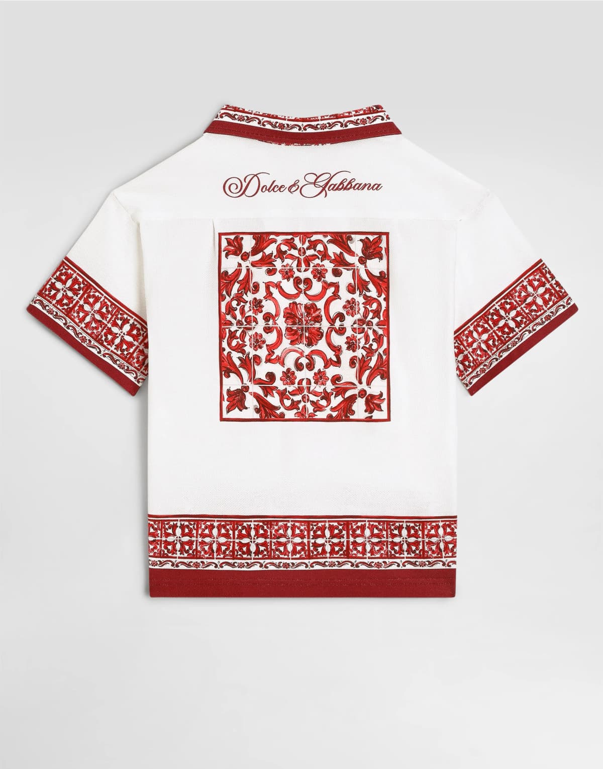 Dolce & Gabbana Kids Chłopięca koszula Hawaii z podwójnej piki z nadrukiem Majolica - 3