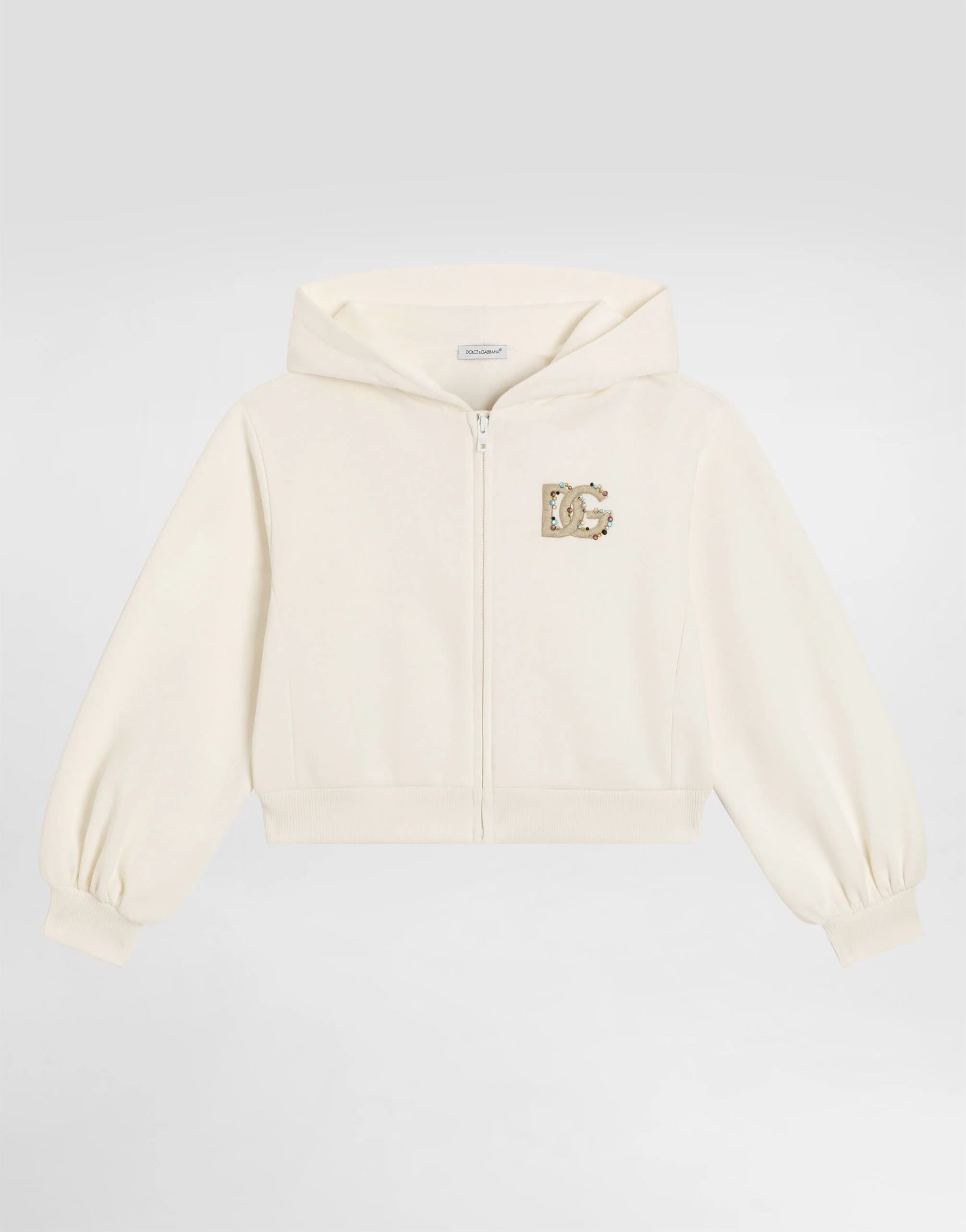 Dolce & Gabbana Kids dziecięca bluza z kapturem z haftem DG i kryształkami - 1
