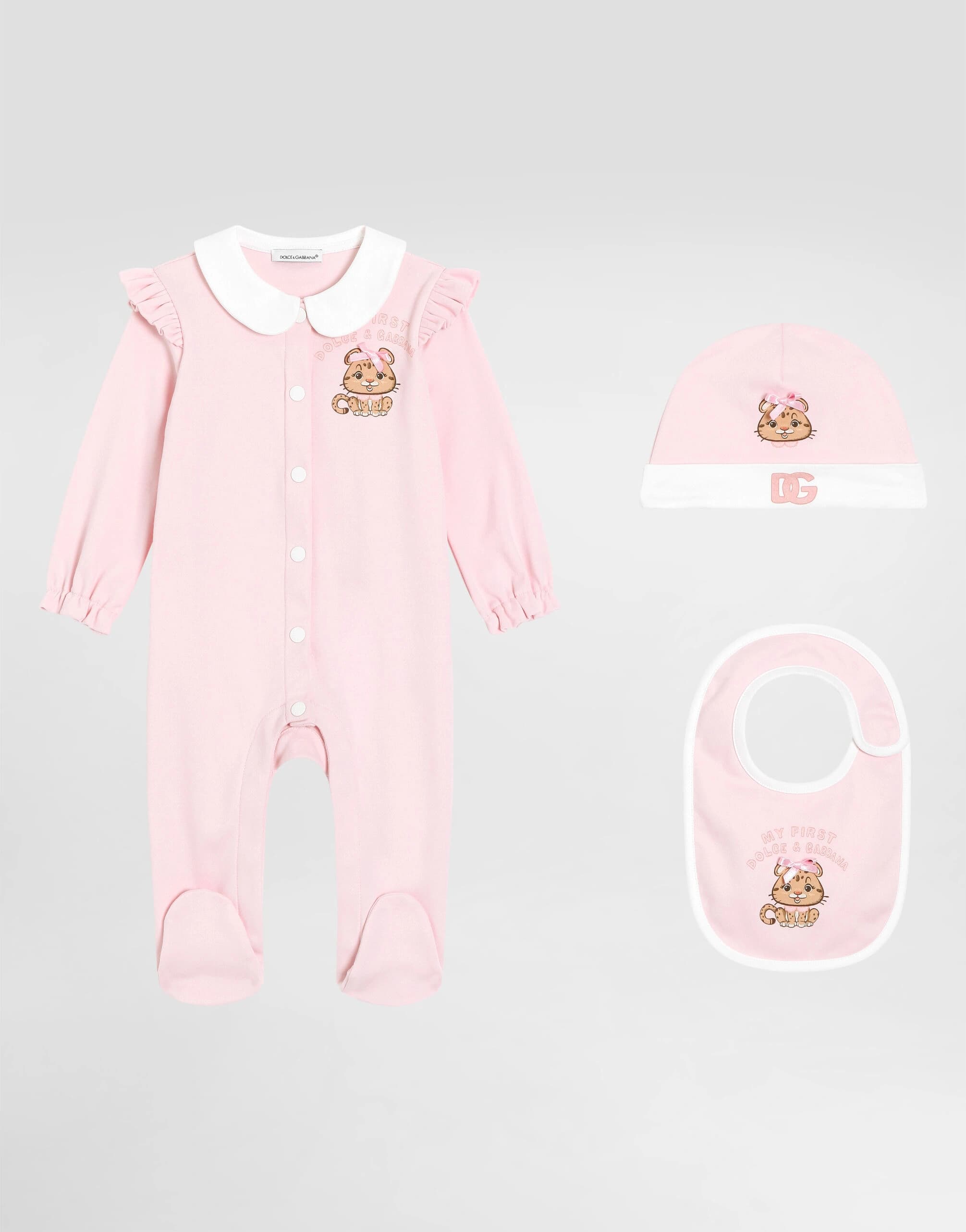 Dolce & Gabbana Kids 3-częściowy zestaw prezentowy dla niemowlęcia z interloku z nadrukiem i kokardką - 1