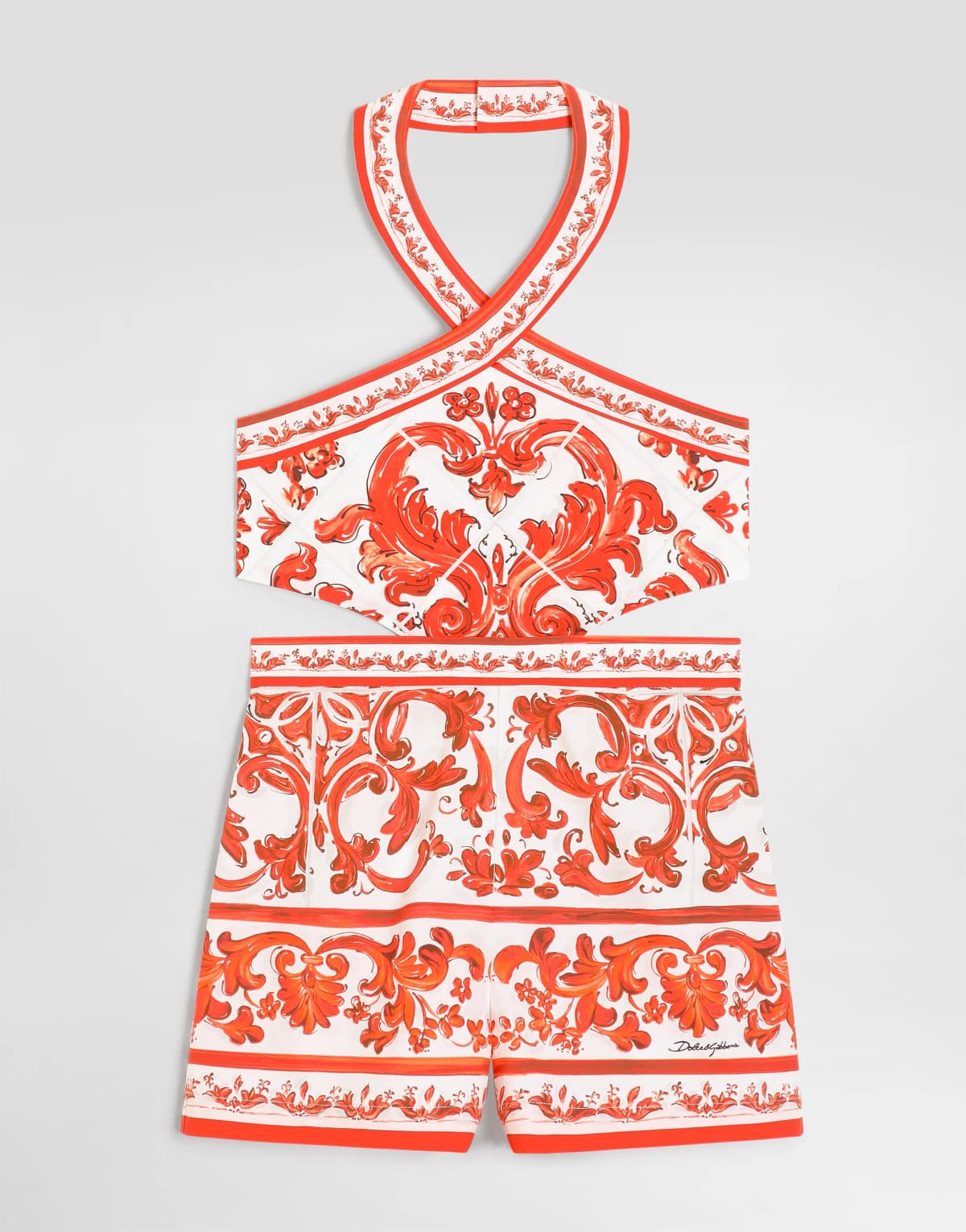 Dolce & Gabbana Kids Dziewczęcy kombinezon z popeliny z nadrukiem Majolica
