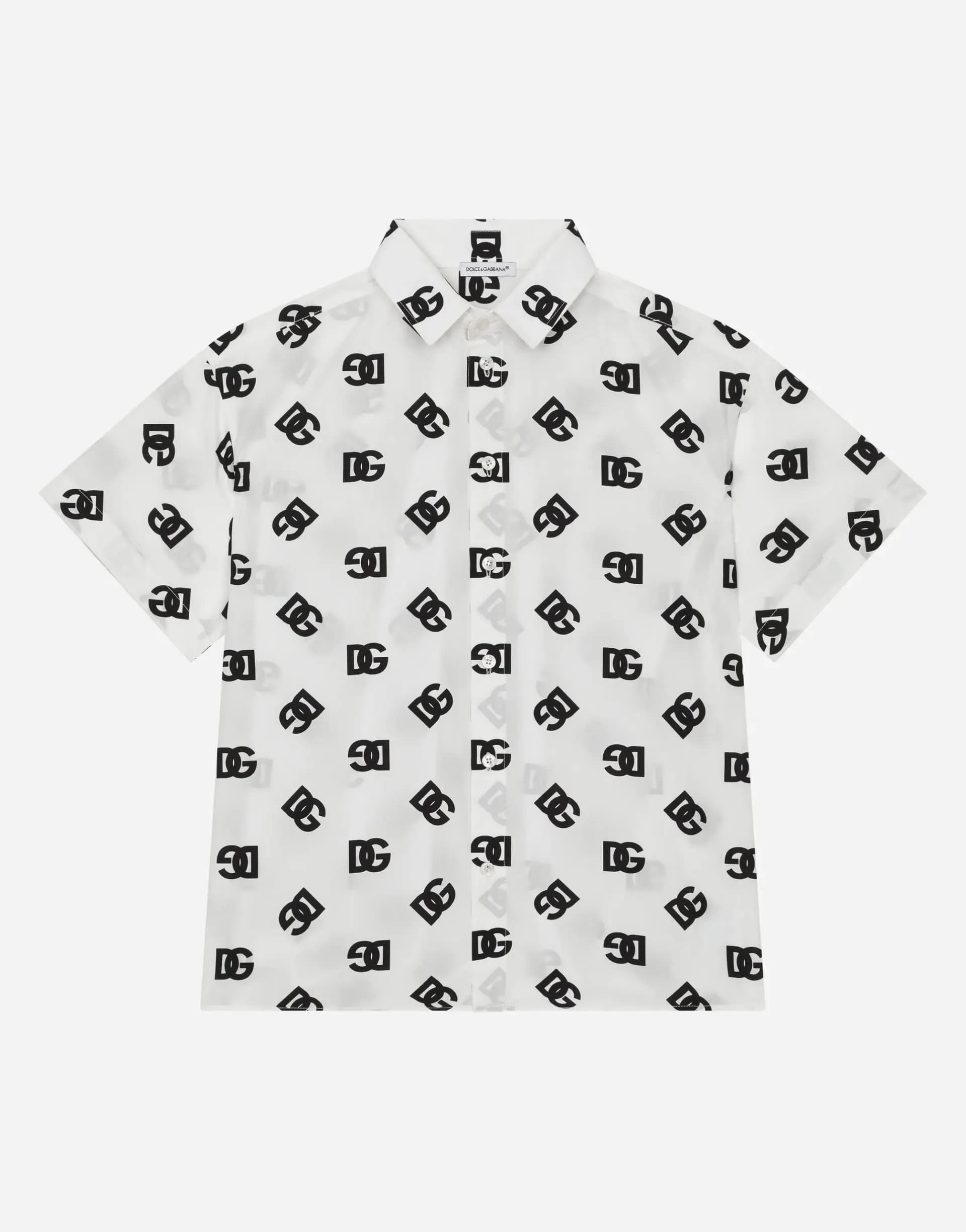 Dolce & Gabbana Kids dziecięca koszula z bawełnianej popliny z nadrukiem logo DG - 1