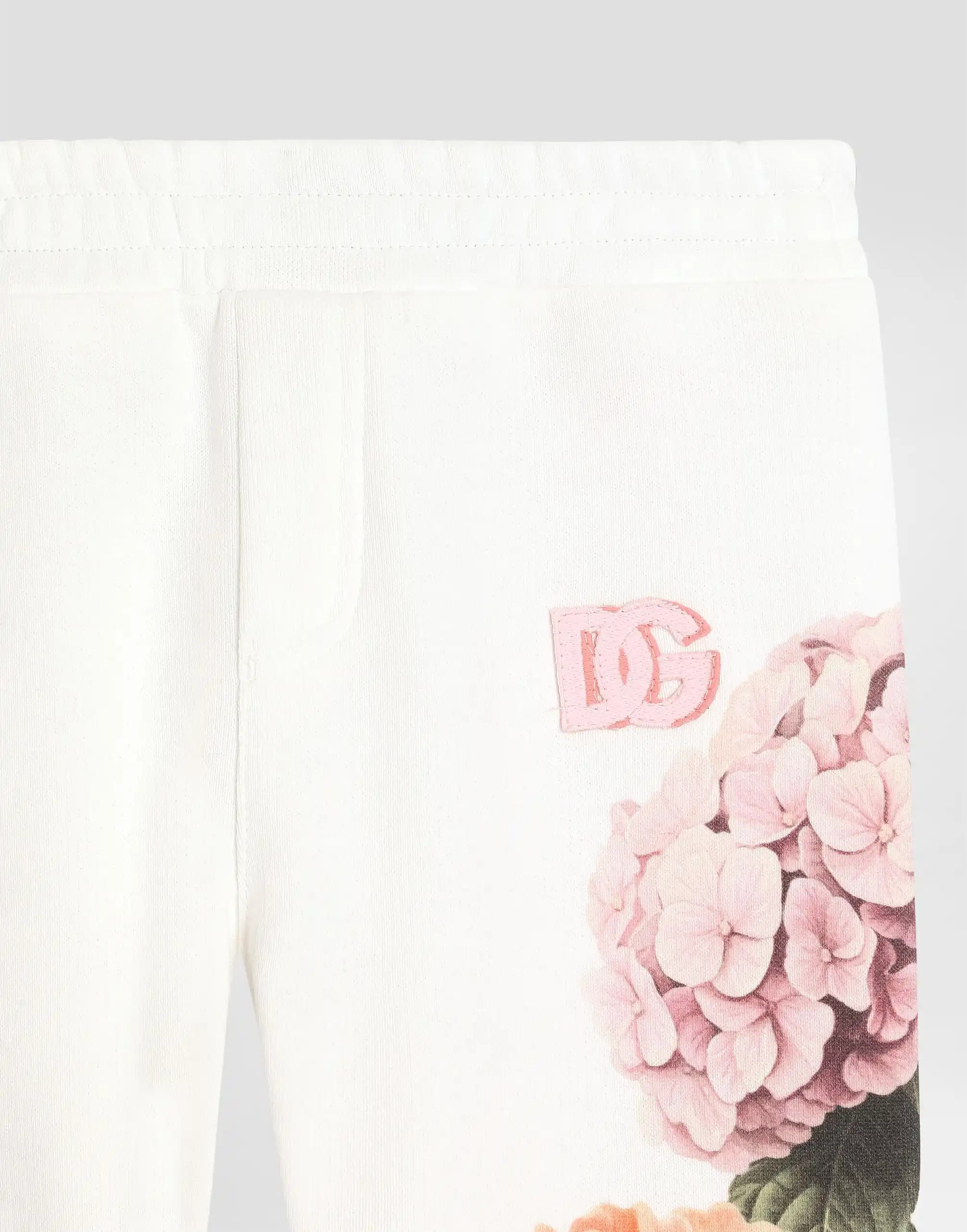 Dolce & Gabbana Kids dziecięce spodnie z flaneli z nadrukiem hortensji i naszywką - 4