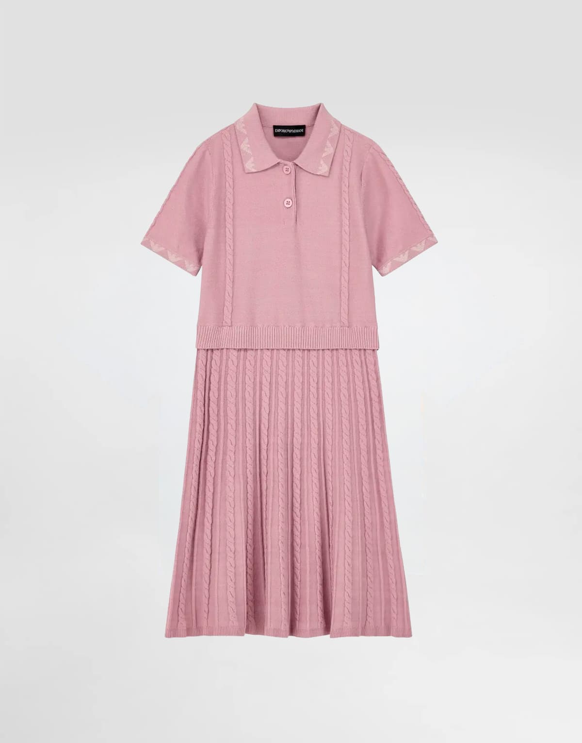 Emporio Armani Dziewczęca sukienka z dzianiny z kołnierzem polo i plisowaną spódnicą