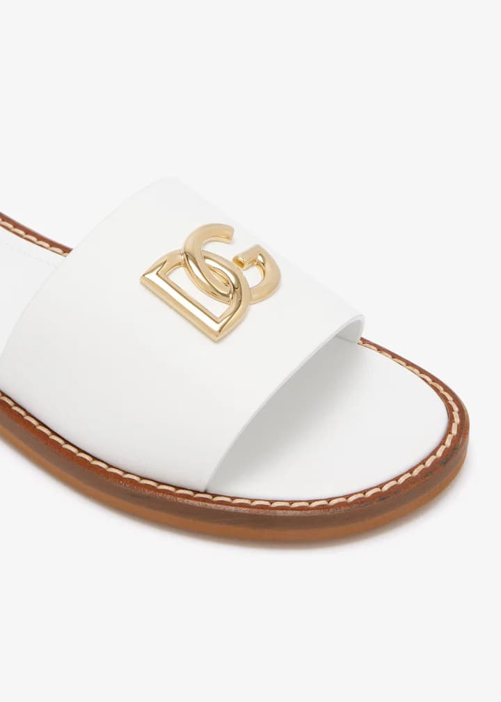 Dolce & Gabbana Kids Dziewczęcy płaski kapeć ze skóry cielęcej z logo DG Cross - 2