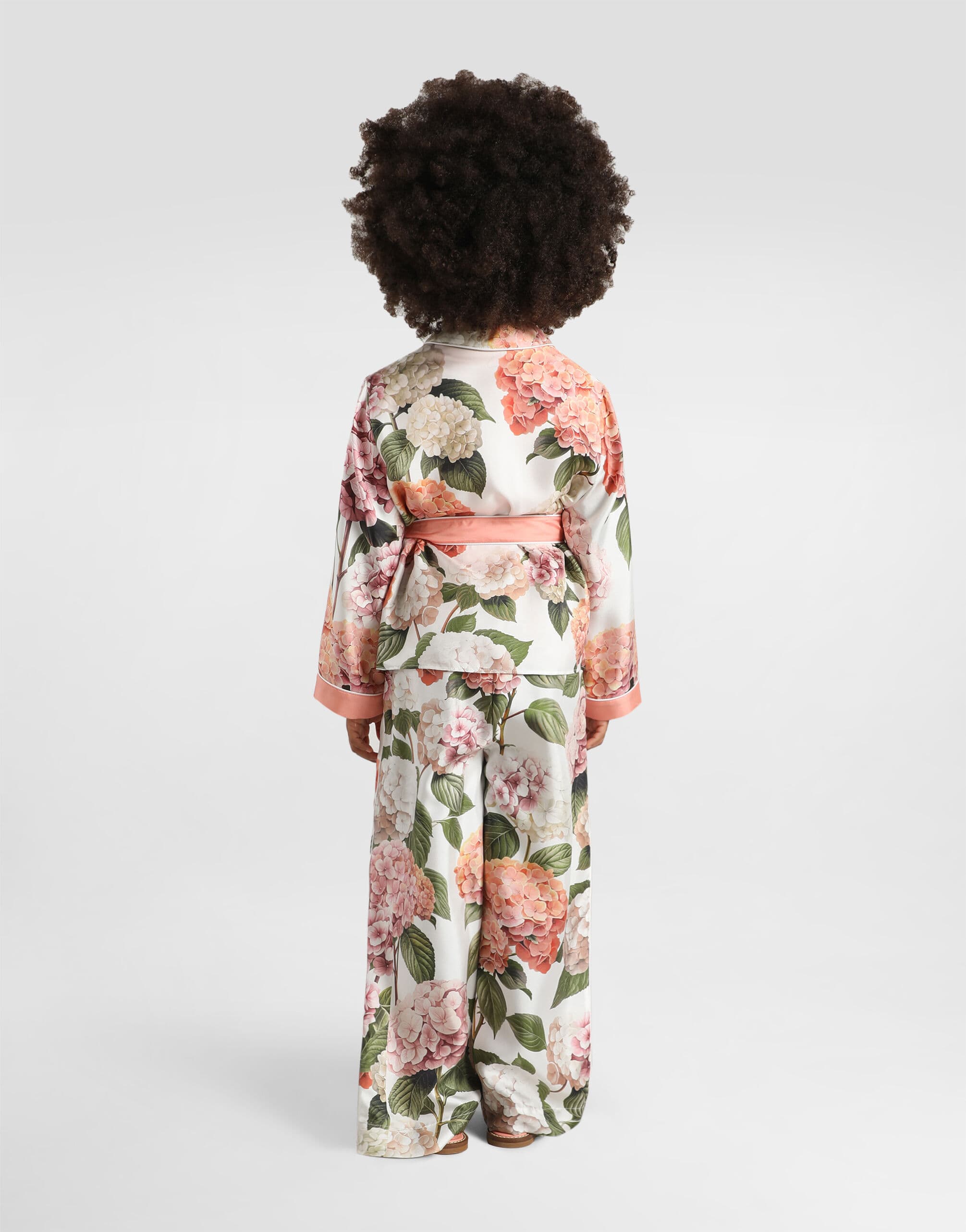 Dolce & Gabbana Kids dziecięce spodnie z jedwabnego twilu z nadrukiem hortensji - 4