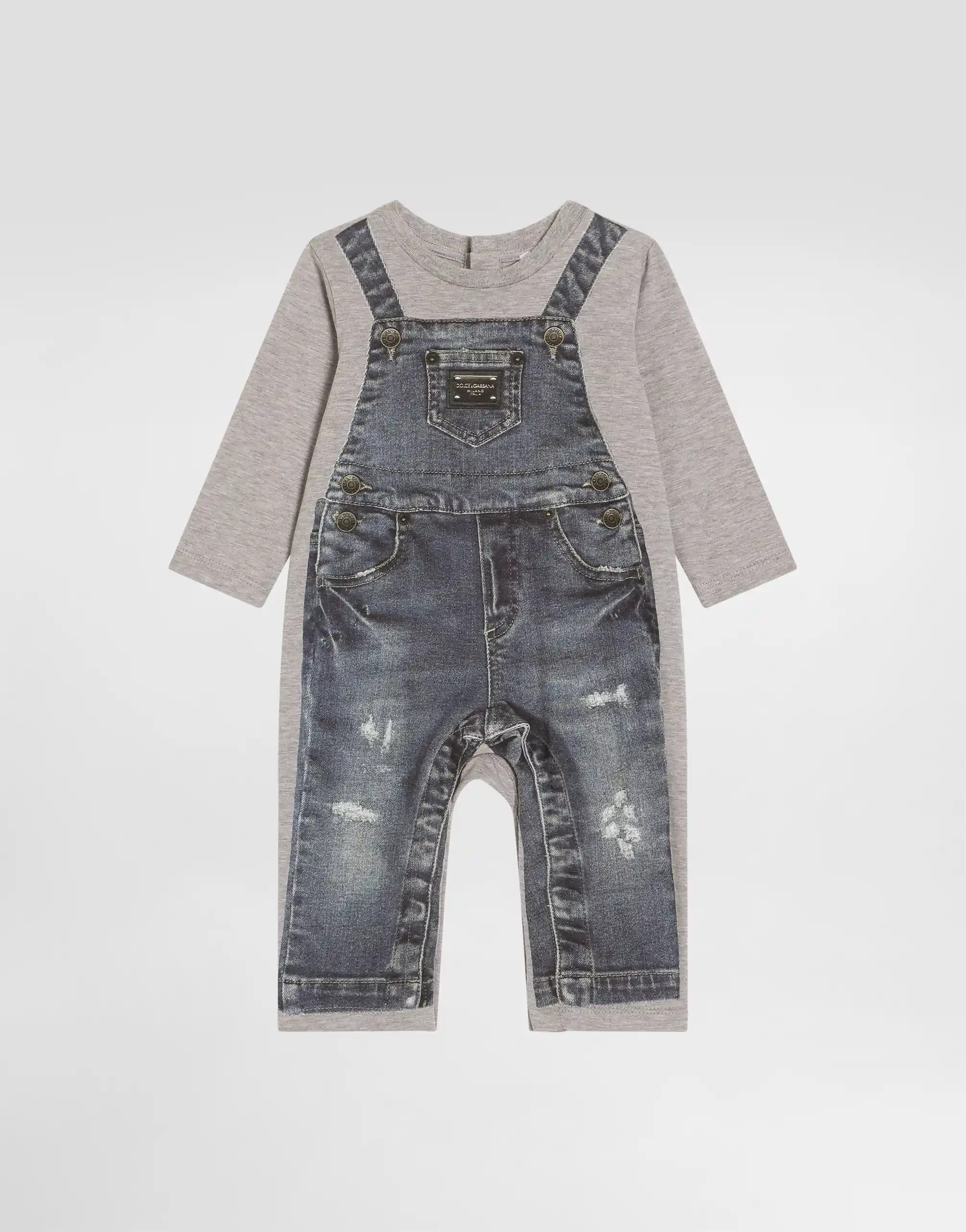 Dolce & Gabbana Kids niemowlęcy kombinezon jersey z nadrukiem imitującym denim - 1